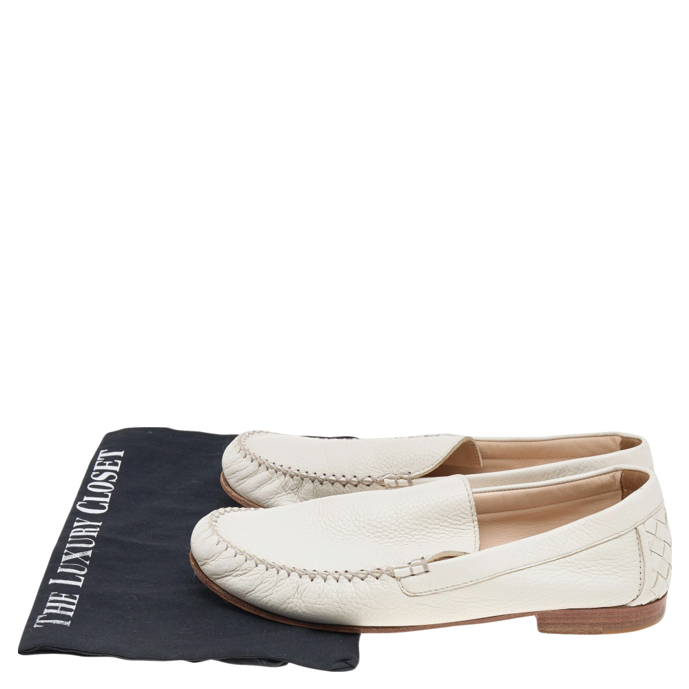 Bottega Veneta White Leather Slip On Loafers Size 39