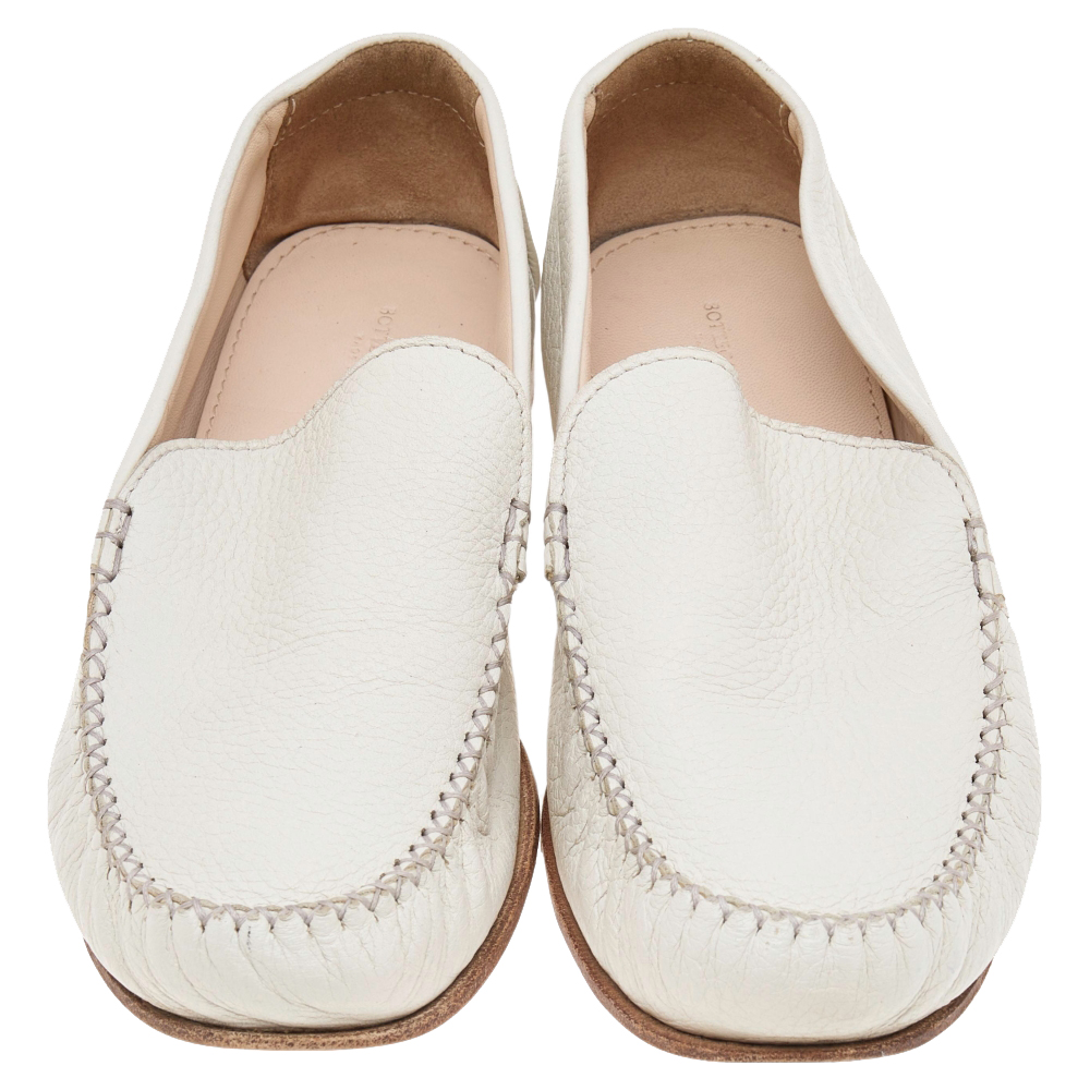 Bottega Veneta White Leather Slip On Loafers Size 39
