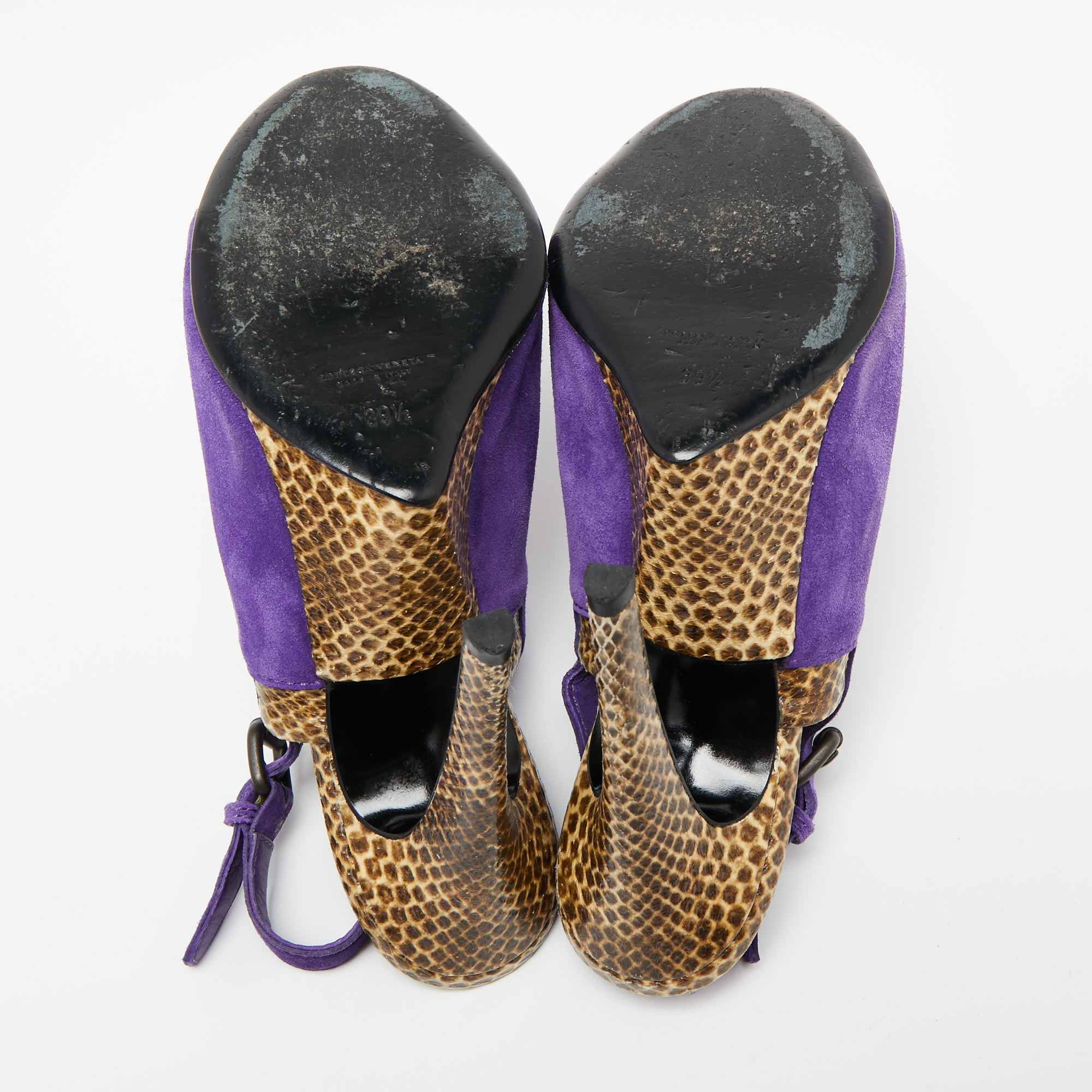 Bottega Veneta Tri-Color Suede And Snakeskin Leather Slingback Sandals Size 39.5