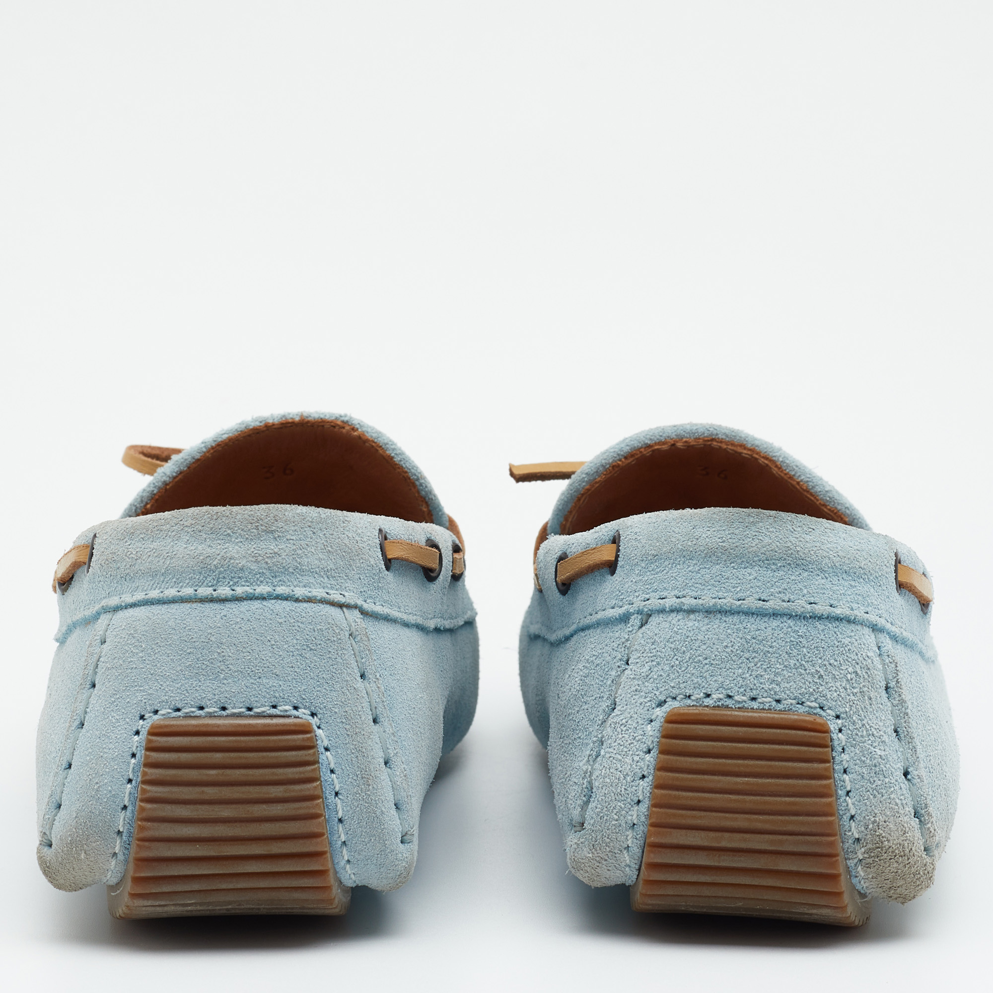 Bottega Veneta Blue Intrecciato Suede Bow Slip On Loafers Size 36
