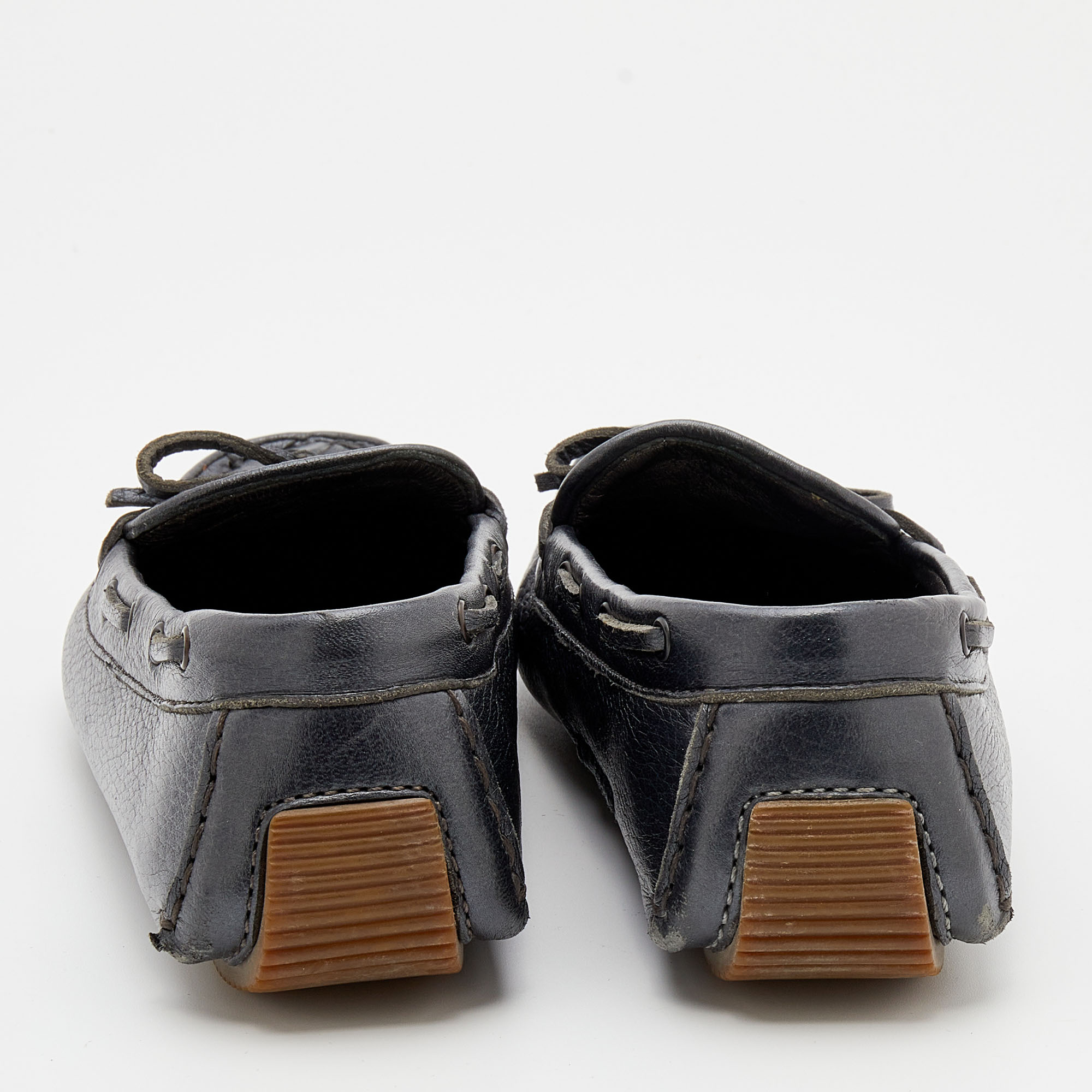 Bottega Veneta Metallic Dark Grey Intrecciato Leather Bow Slip On Loafers Size 36.5