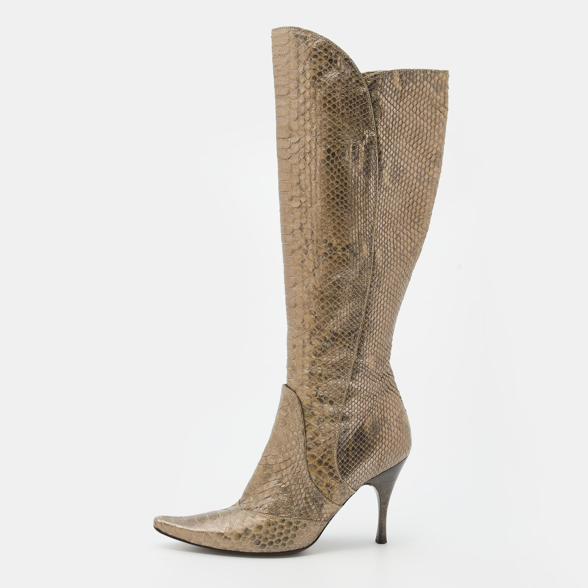 Bottega veneta metallic python knee length boots size 38
