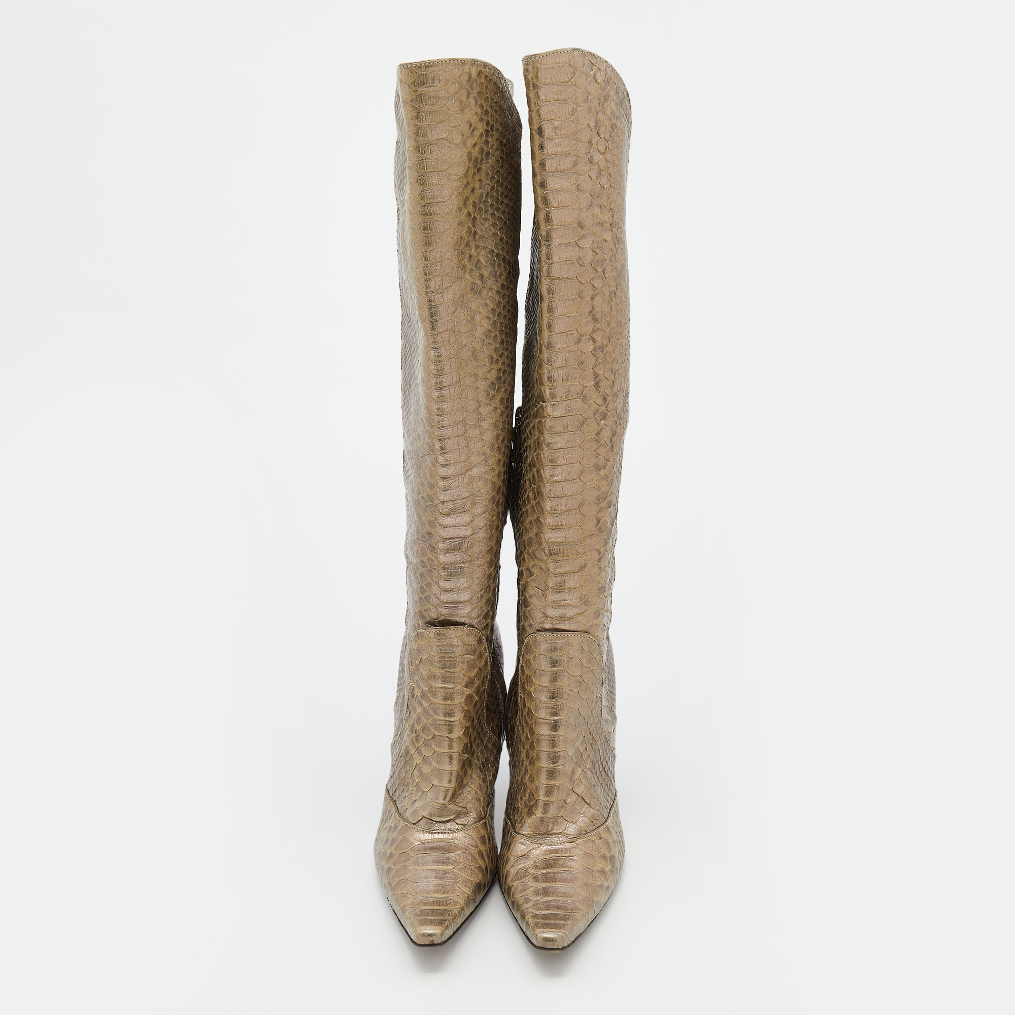 Bottega Veneta Metallic Python Knee Length Boots Size 38