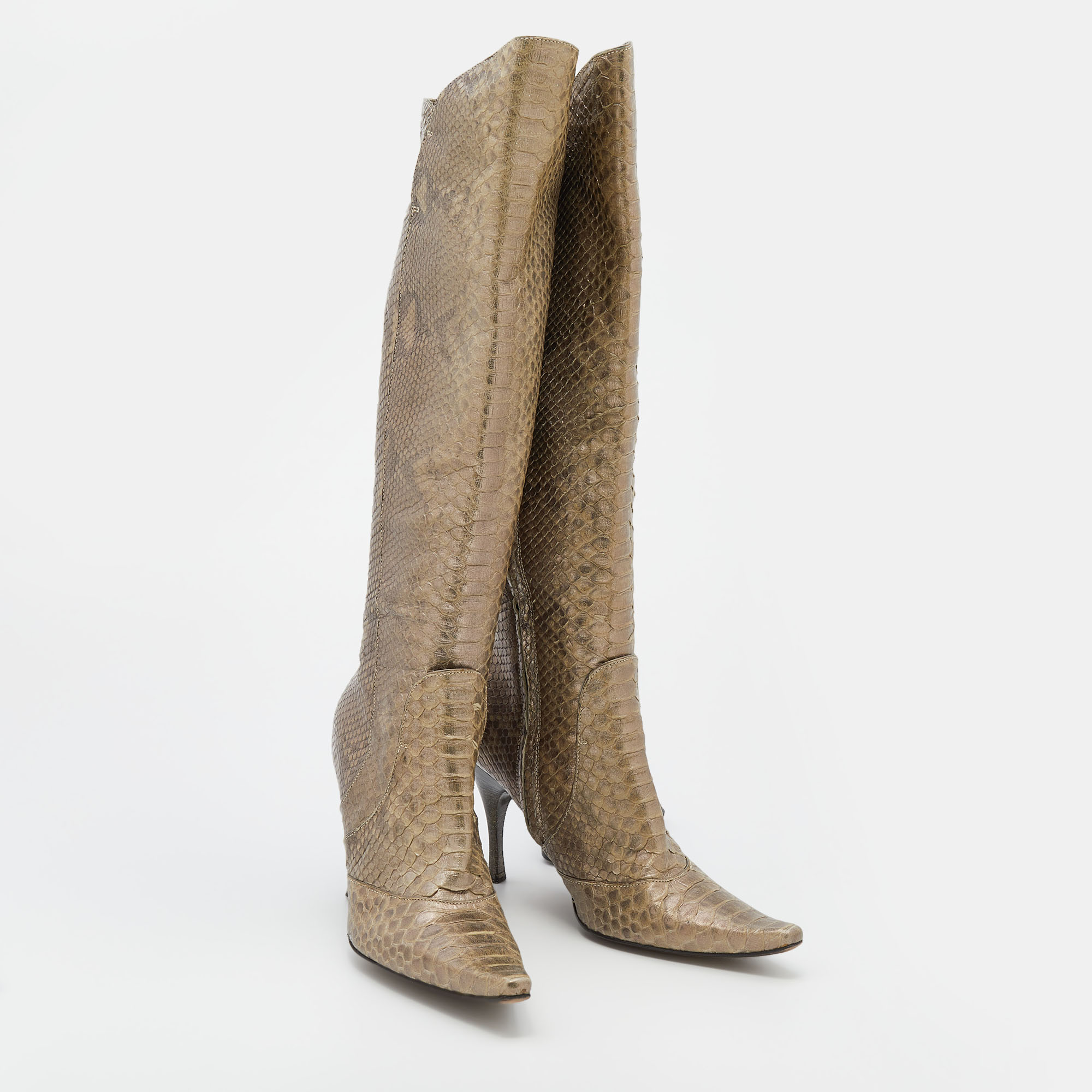 Bottega Veneta Metallic Python Knee Length Boots Size 38