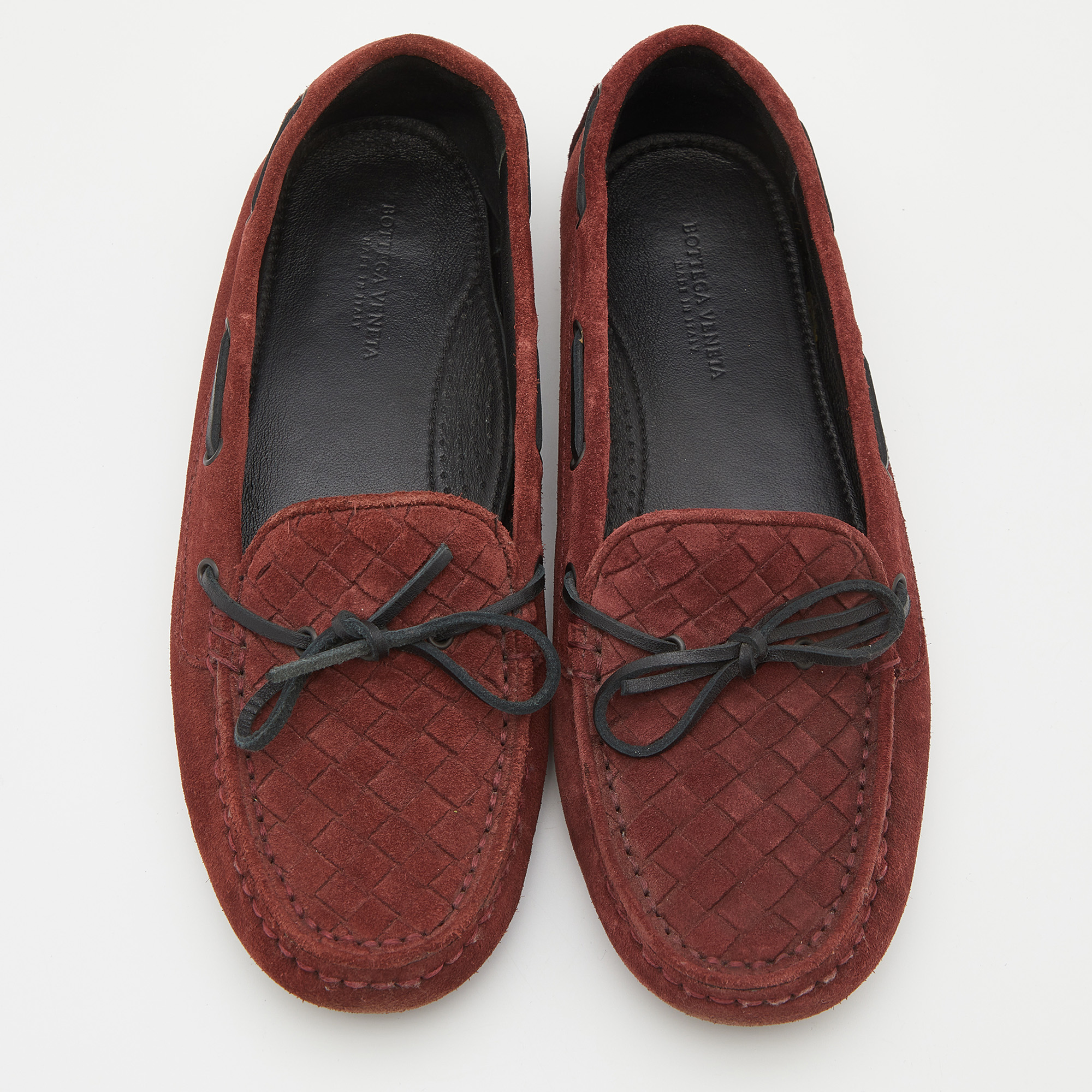 Bottega Veneta Burgundy Intrecciato Suede Slip On Loafers Size 36
