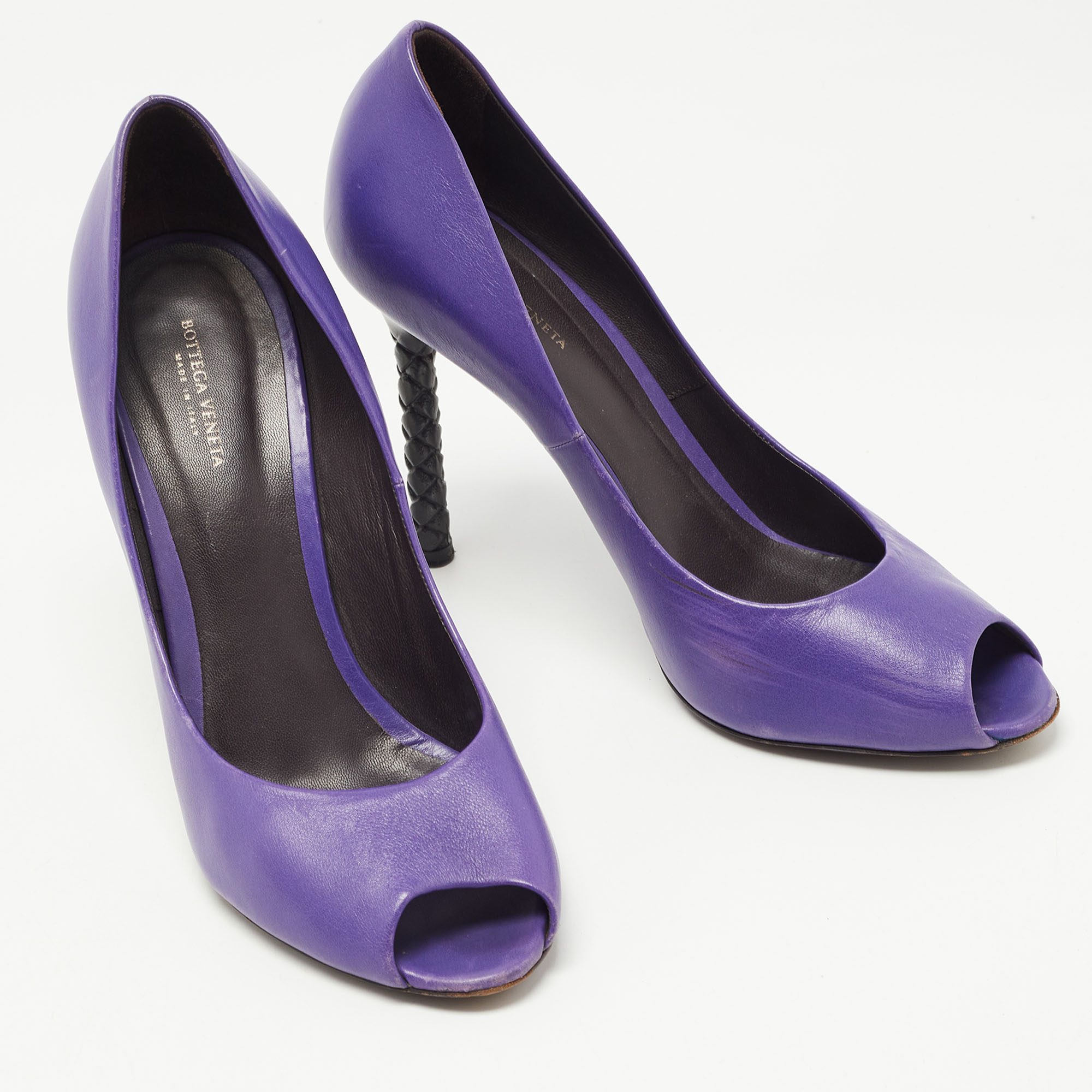 Bottega Veneta Purple Suede Peep Toe Pumps Size 39.5