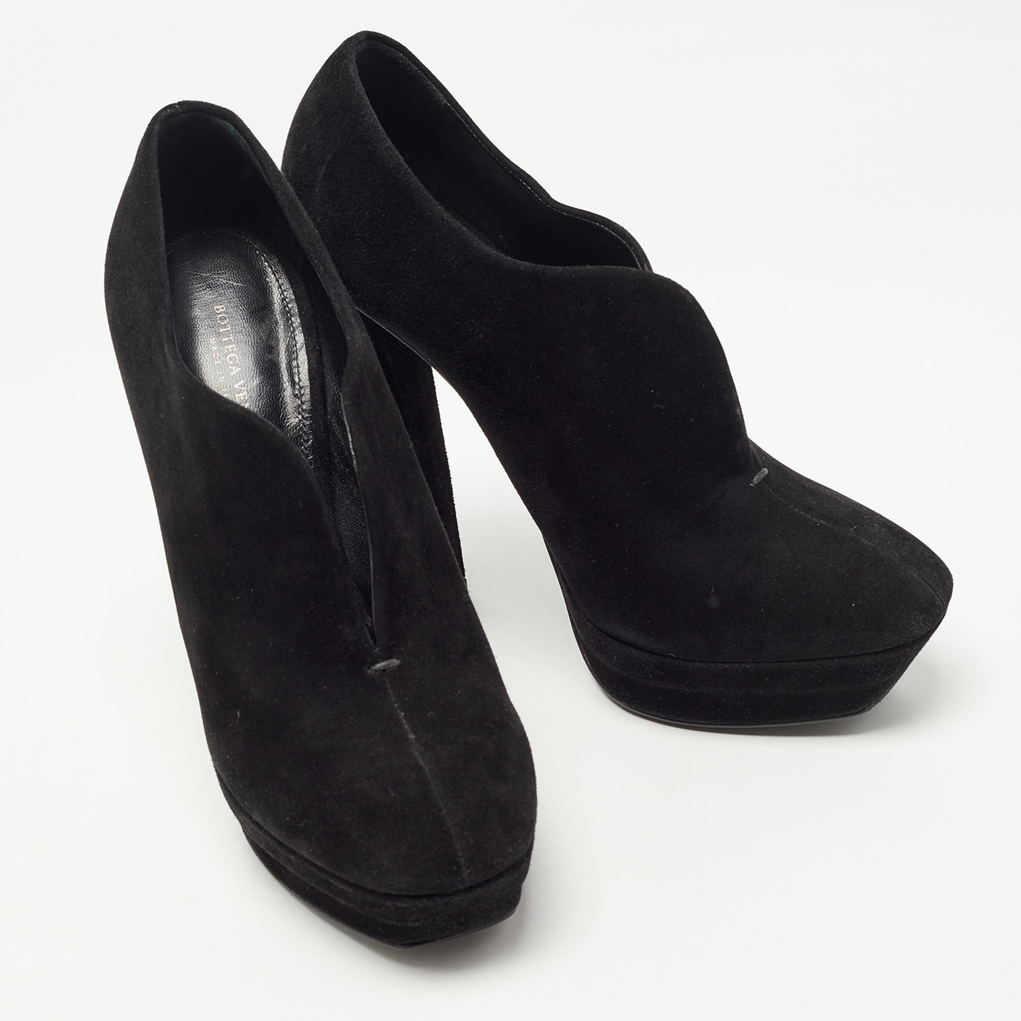 Bottega Veneta Black Suede Platform Ankle Boots Size 38
