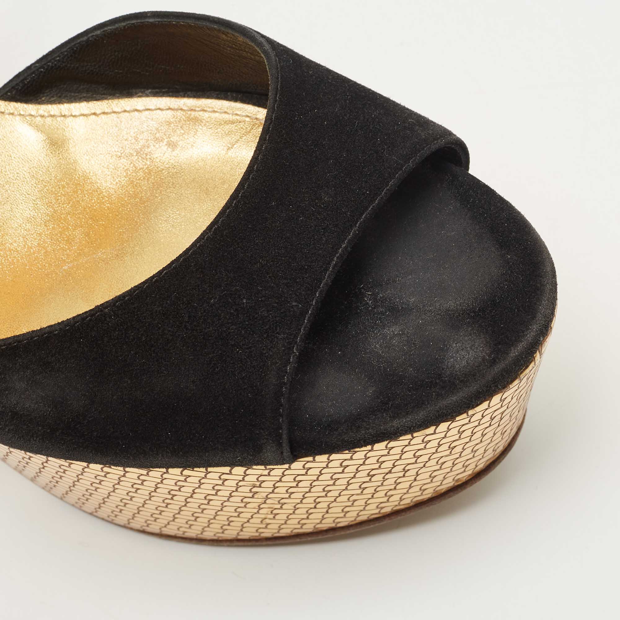 Bottega Veneta Black Suede Platform Wedge Ankle Strap Sandals Size 39.5