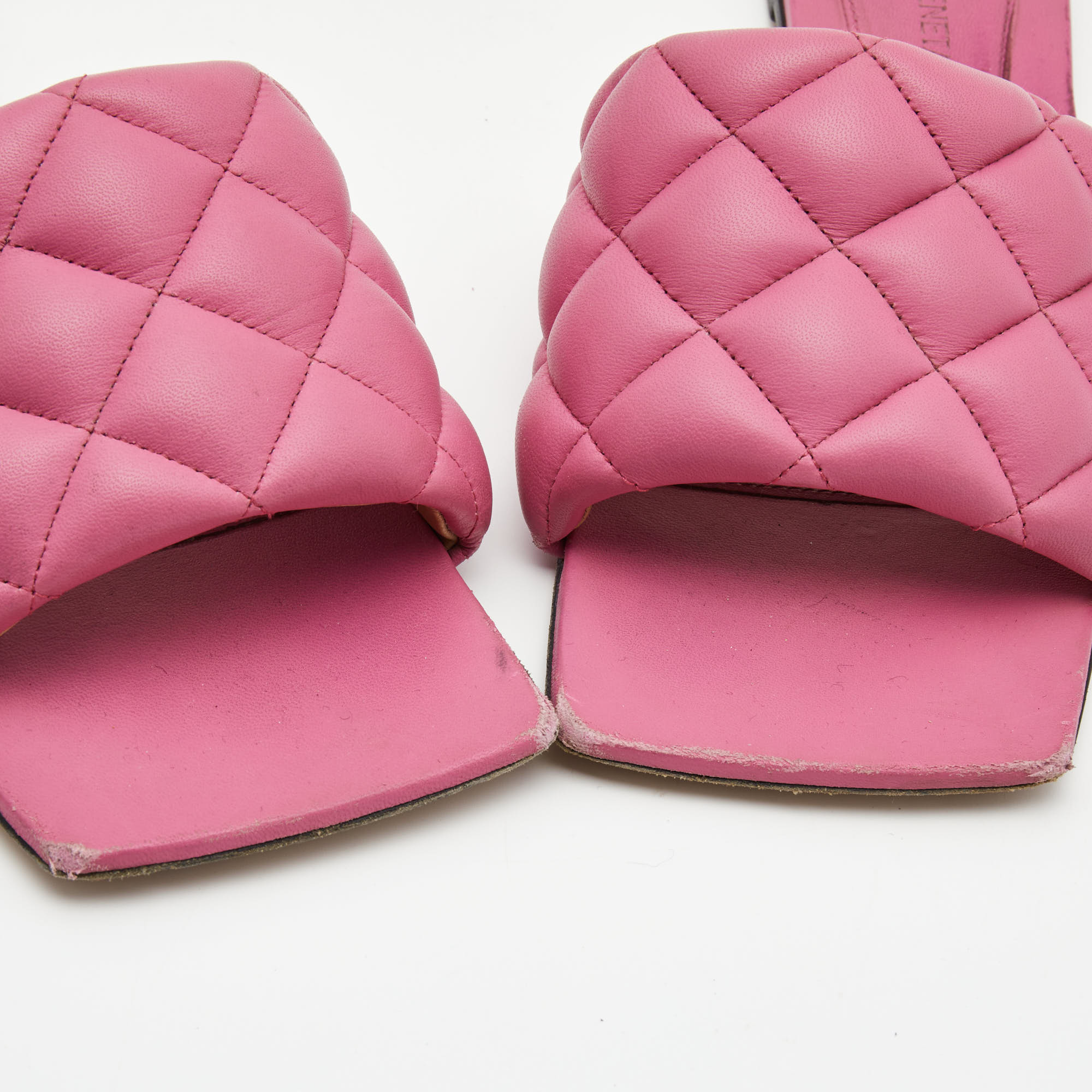 Bottega Veneta Pink Quilted Leather Flat Slides Size 37.5