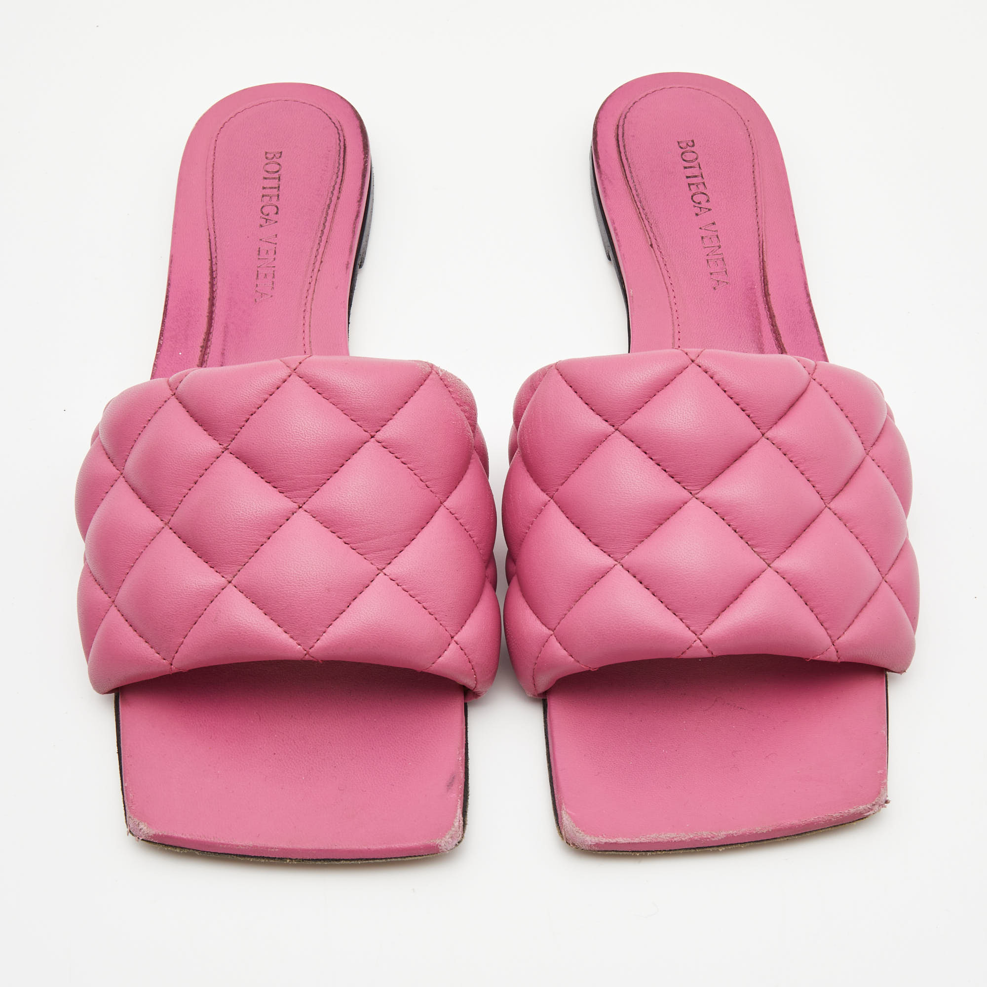 Bottega Veneta Pink Quilted Leather Flat Slides Size 37.5