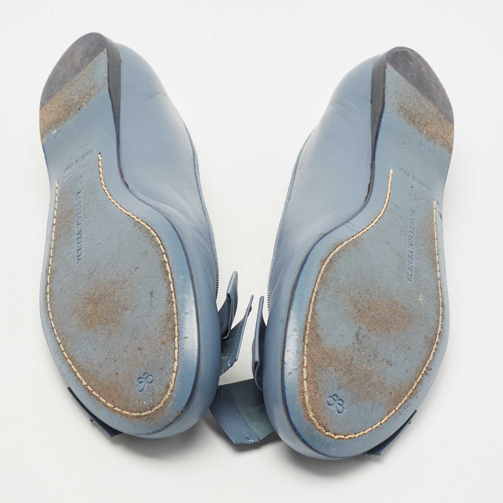 Bottega Veneta Blue Leather Bow Ballet Flats Size 36