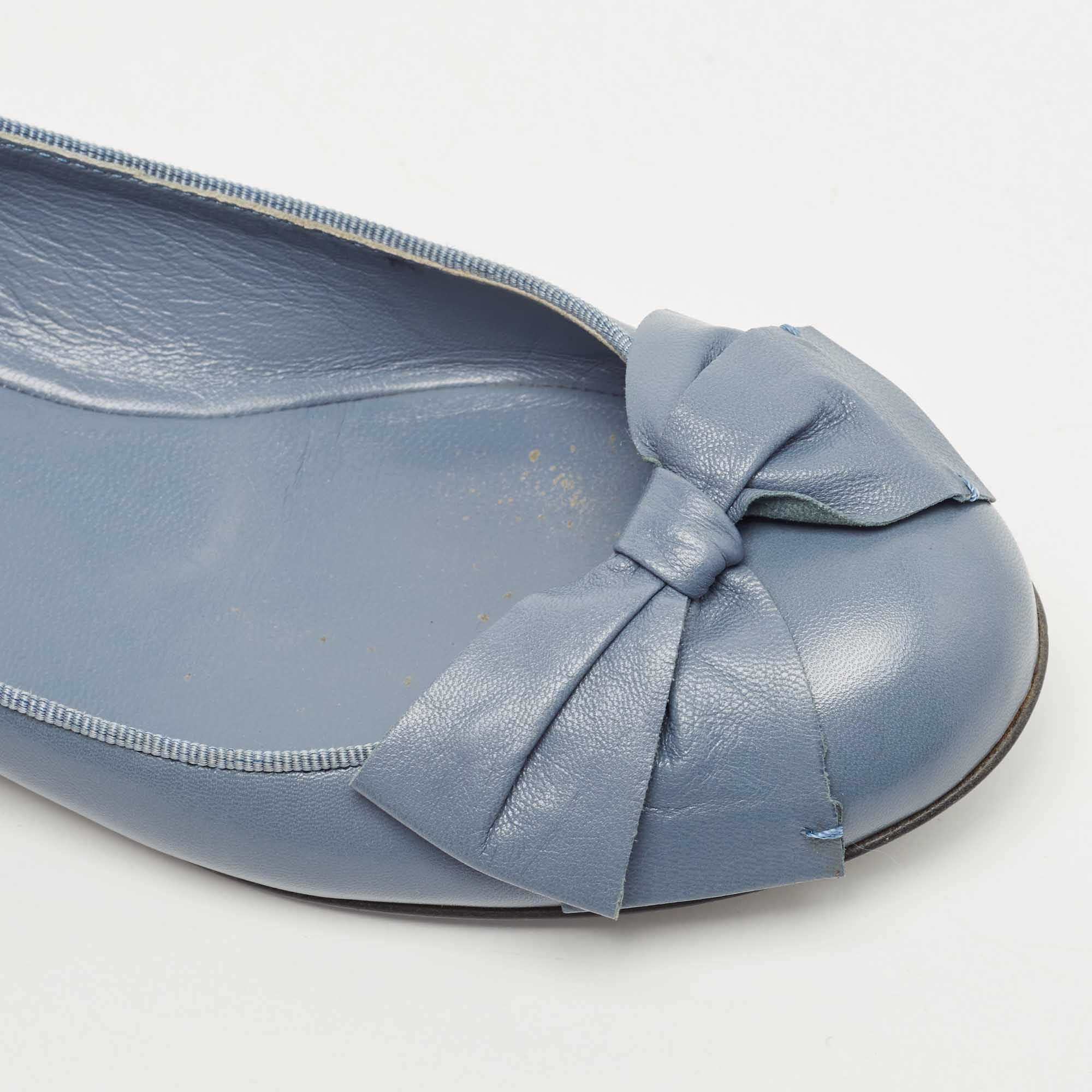 Bottega Veneta Blue Leather Bow Ballet Flats Size 36