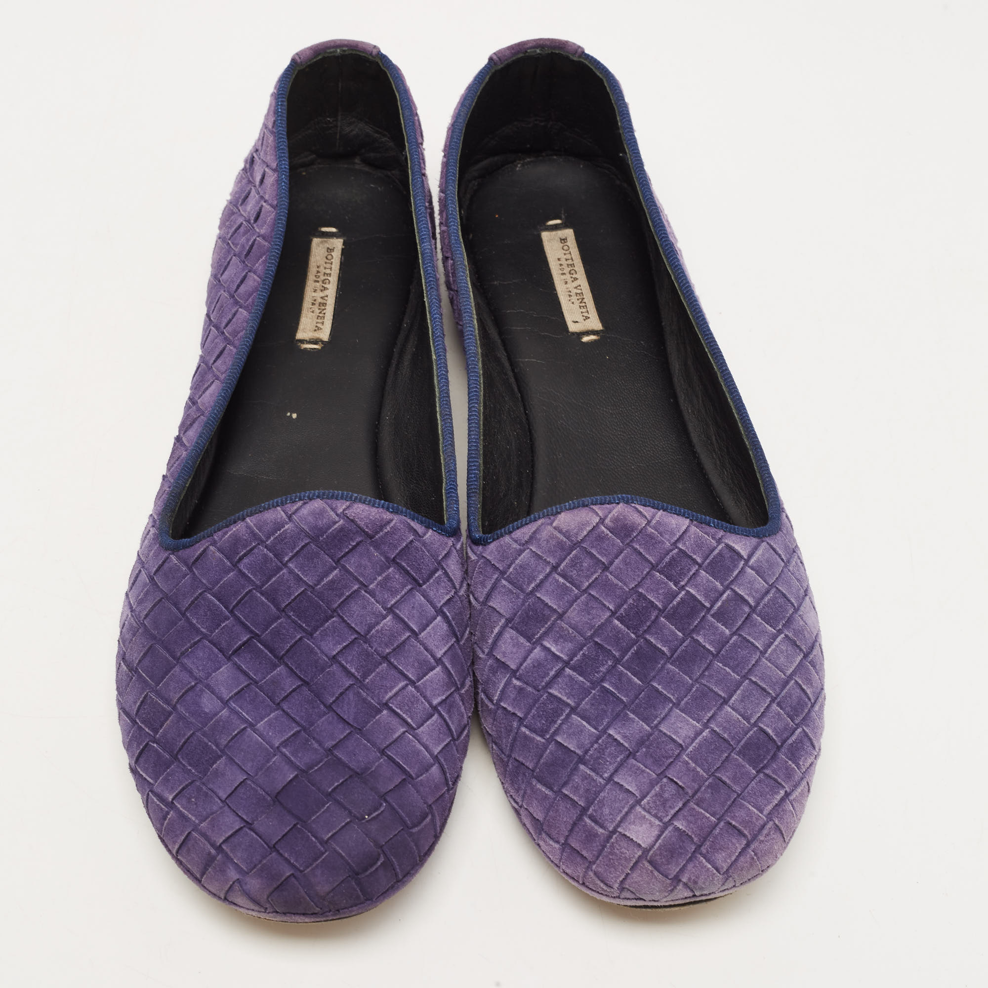 Bottega Veneta Purple Intrecciato Suede Smoking Slippers Size 39