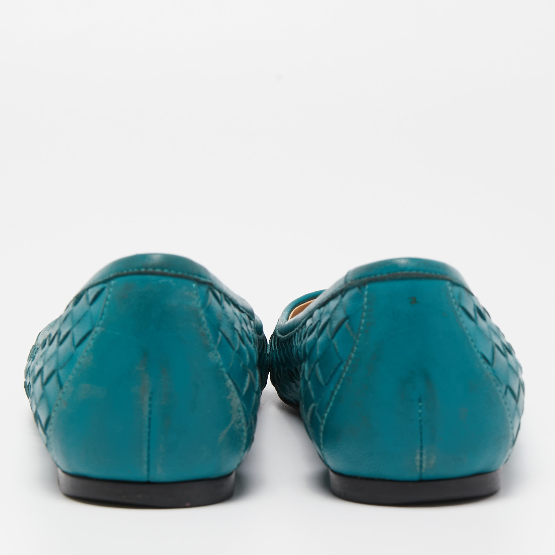 Bottega Veneta Green Intrecciato Leather Ballet Flats Size 37.5