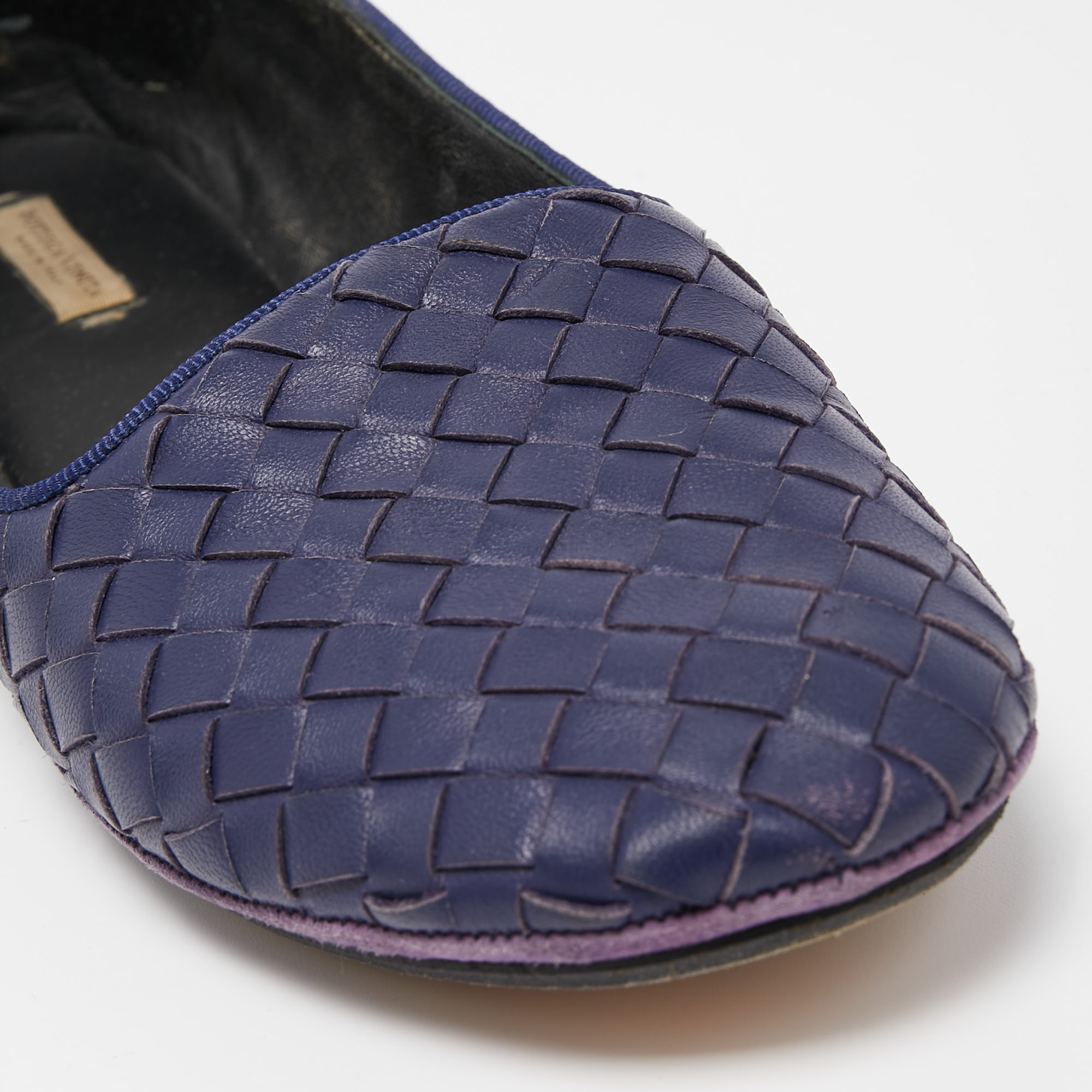 Bottega Veneta Navy Blue Intrecciato Leather Smoking Slippers Size 37