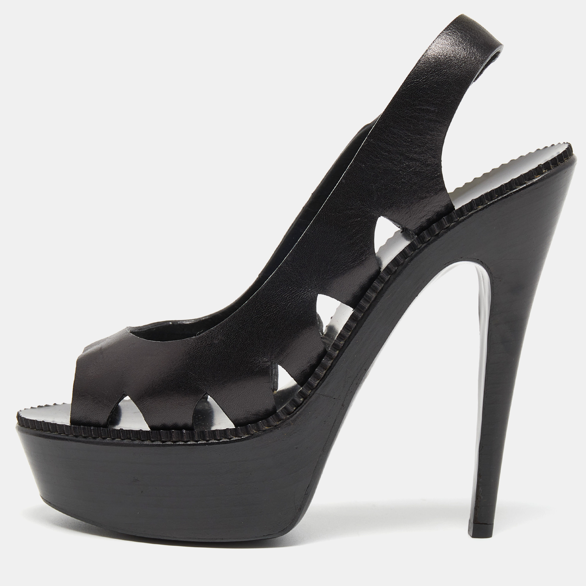 Bottega Veneta Black Leather Sllingback Platform Sandals Size 38.5