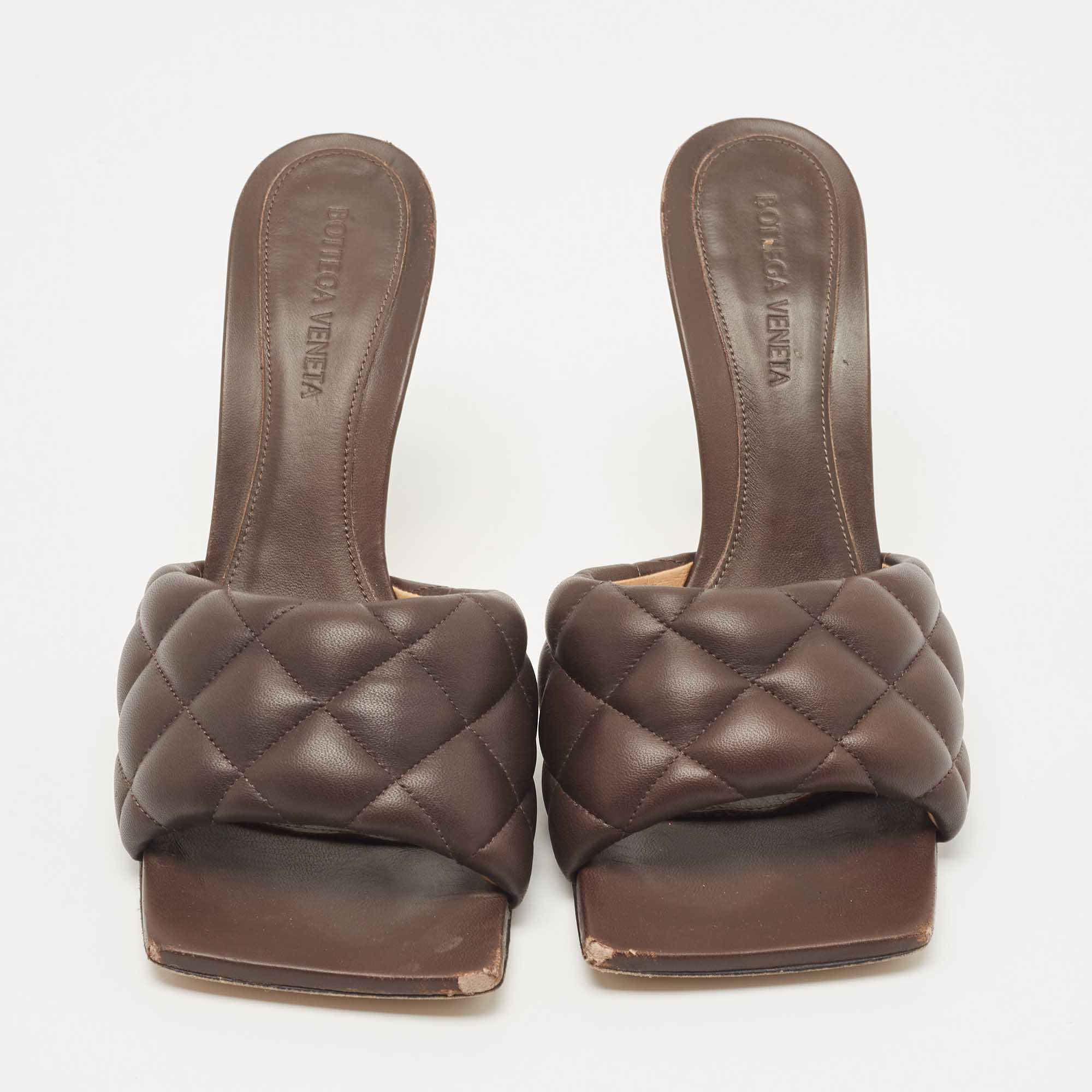 Bottega Veneta Brown Quilted Padded Leather Slide Sandals Size 39