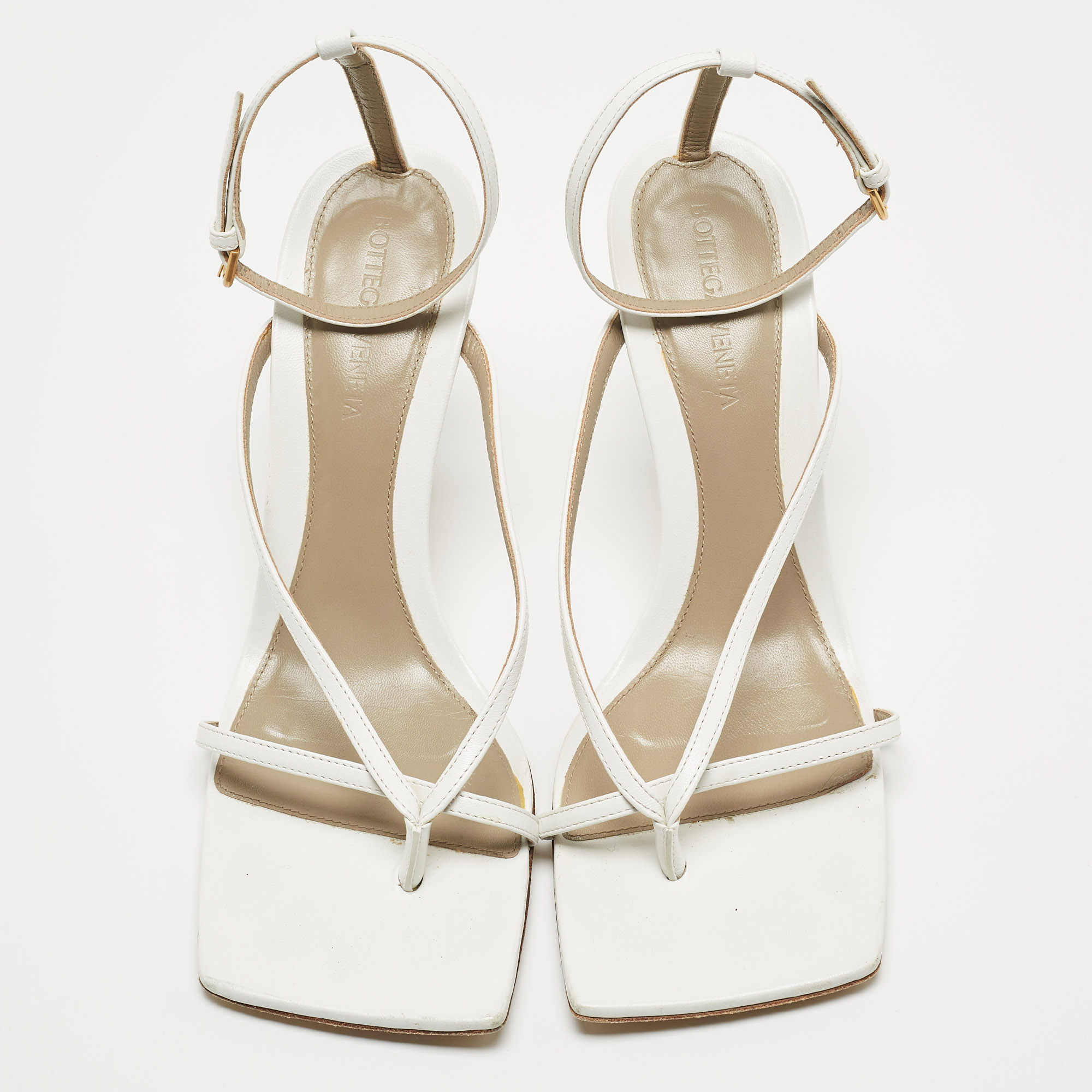 Bottega Veneta White Leather Stretch Ankle Strap Sandals Size 38