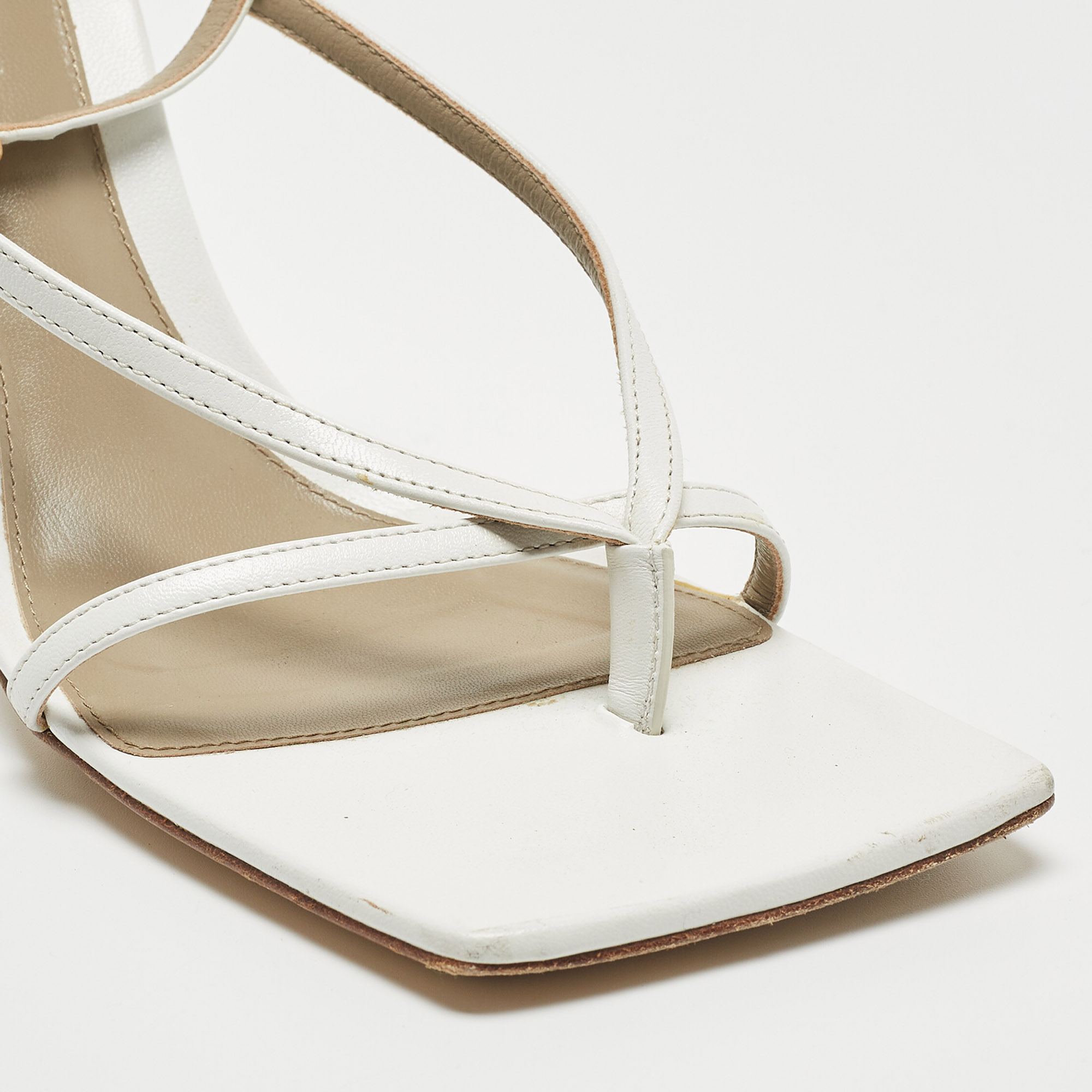 Bottega Veneta White Leather Stretch Ankle Strap Sandals Size 38