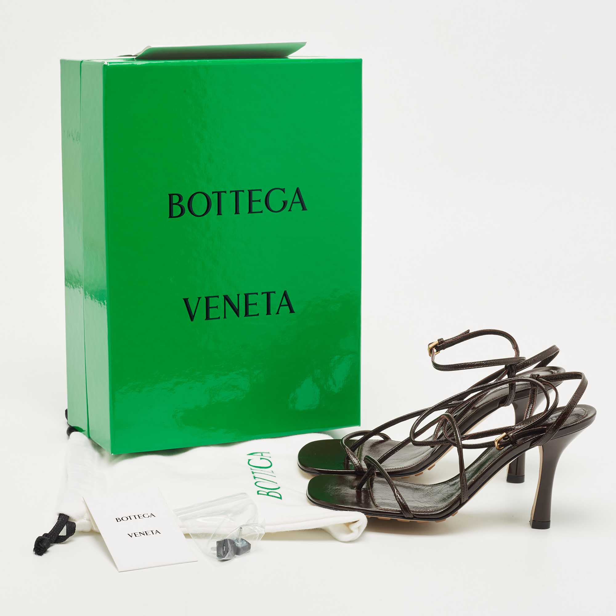 Bottega Veneta Brown Leather Ankle Wrap Sandals Size 37