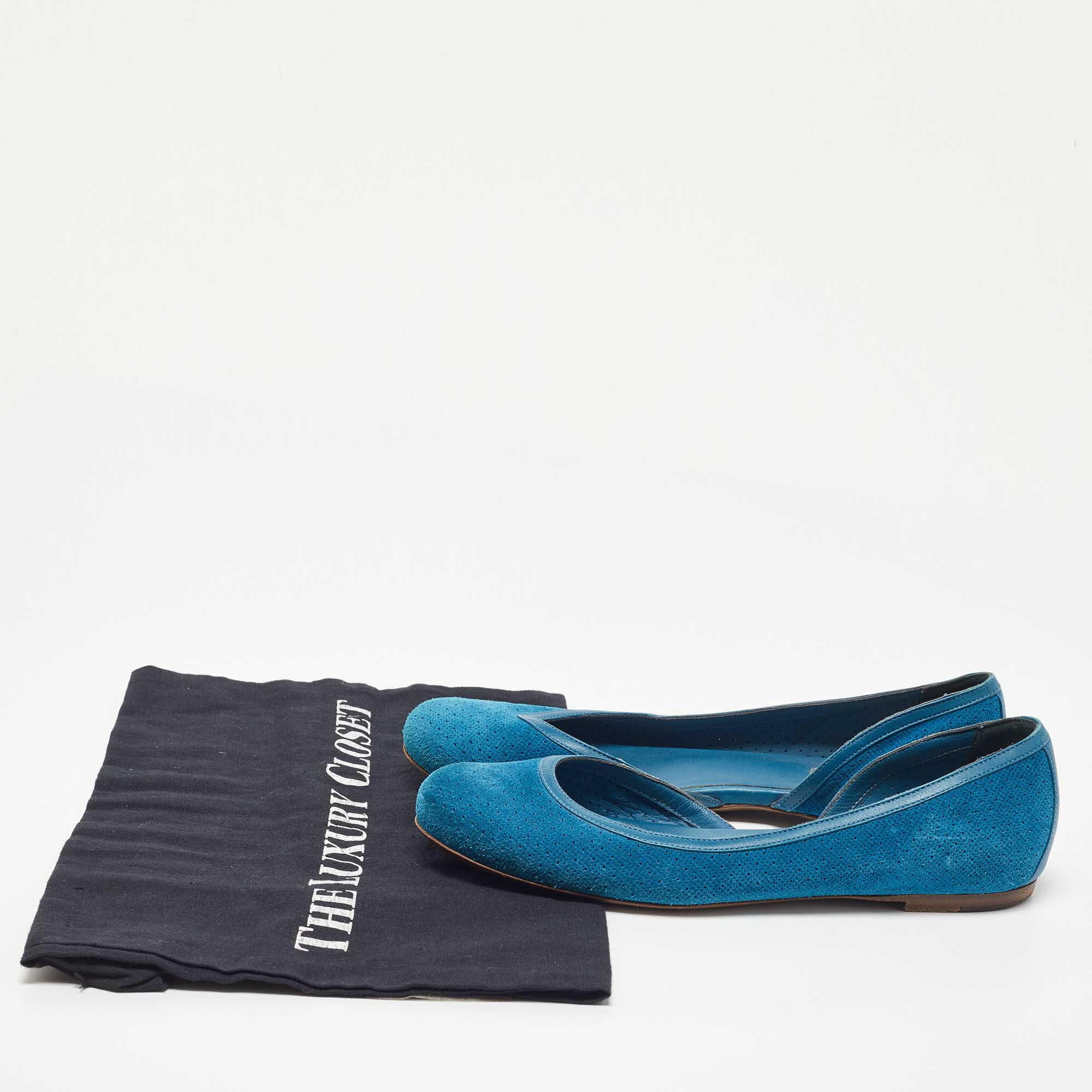 Bottega Veneta Blue Suede And Leather Ballet Flats Size 36.5