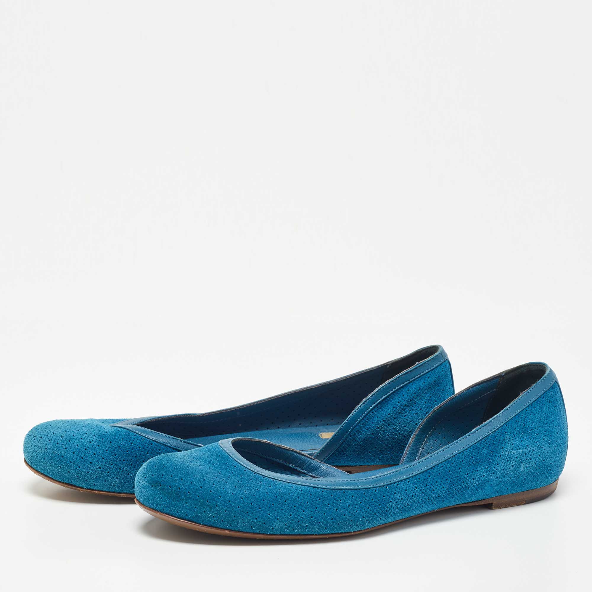 Bottega Veneta Blue Suede And Leather Ballet Flats Size 36.5