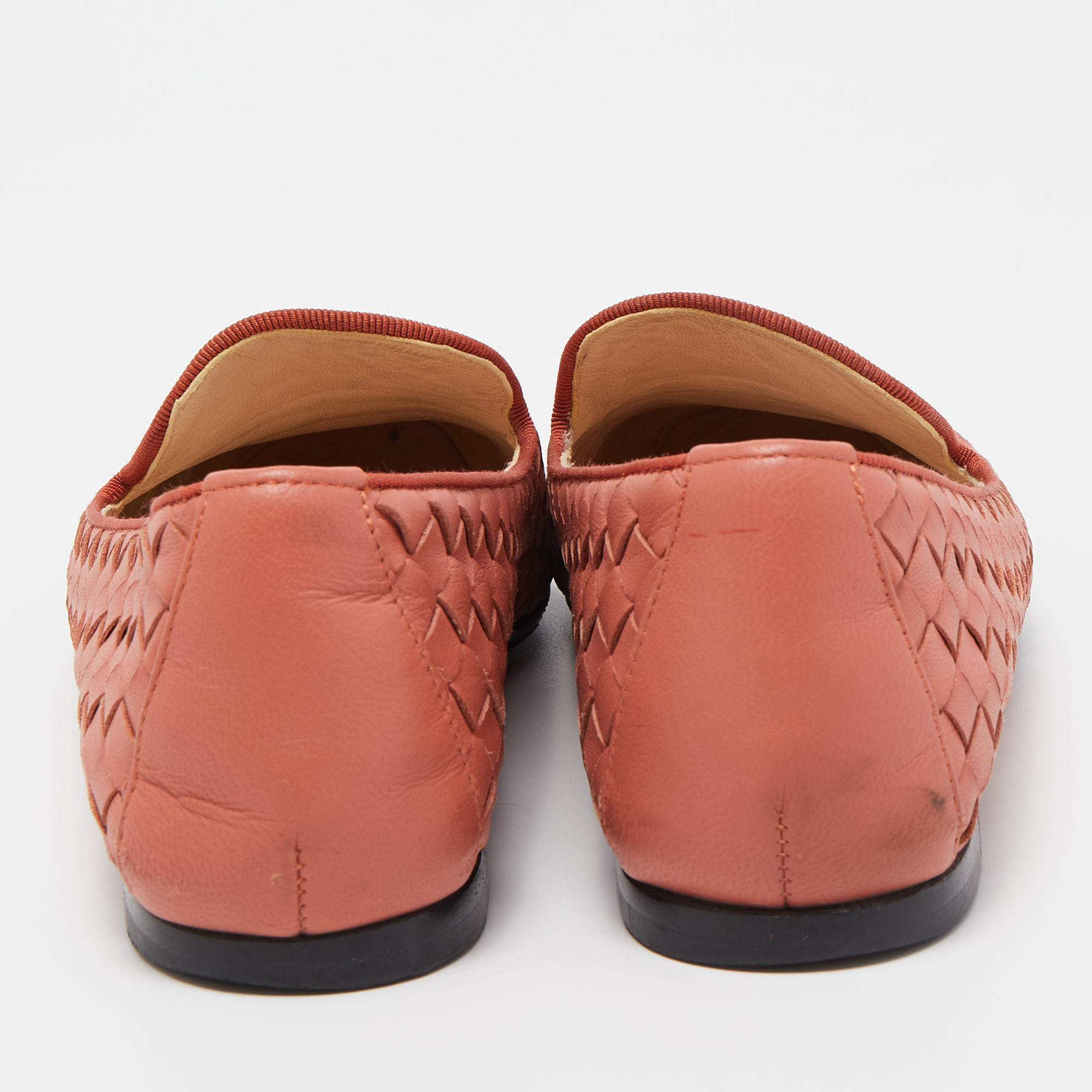 Bottega Veneta Pink Intrecciato Leather Smoking Slippers Size 36.5