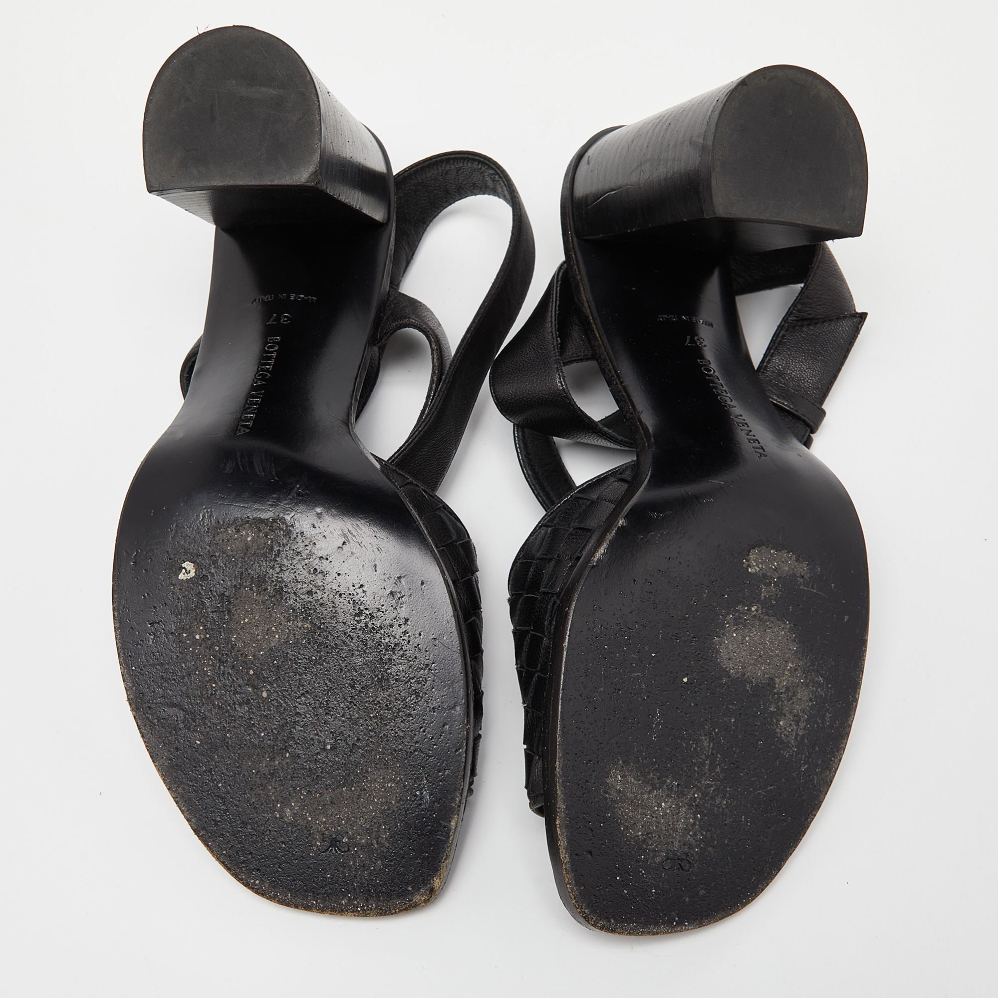 Bottega Veneta Black Intrecciato Leather Ankle Wrap Sandals Size 37