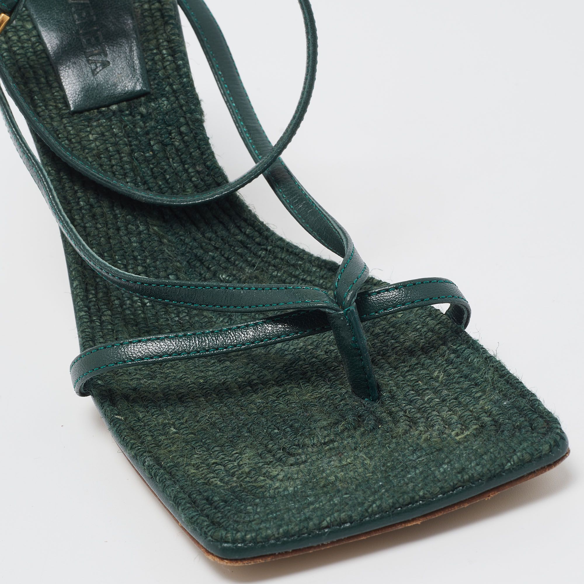 Bottega Veneta Green Leather Stretch Ankle Strap Sandals Size 36