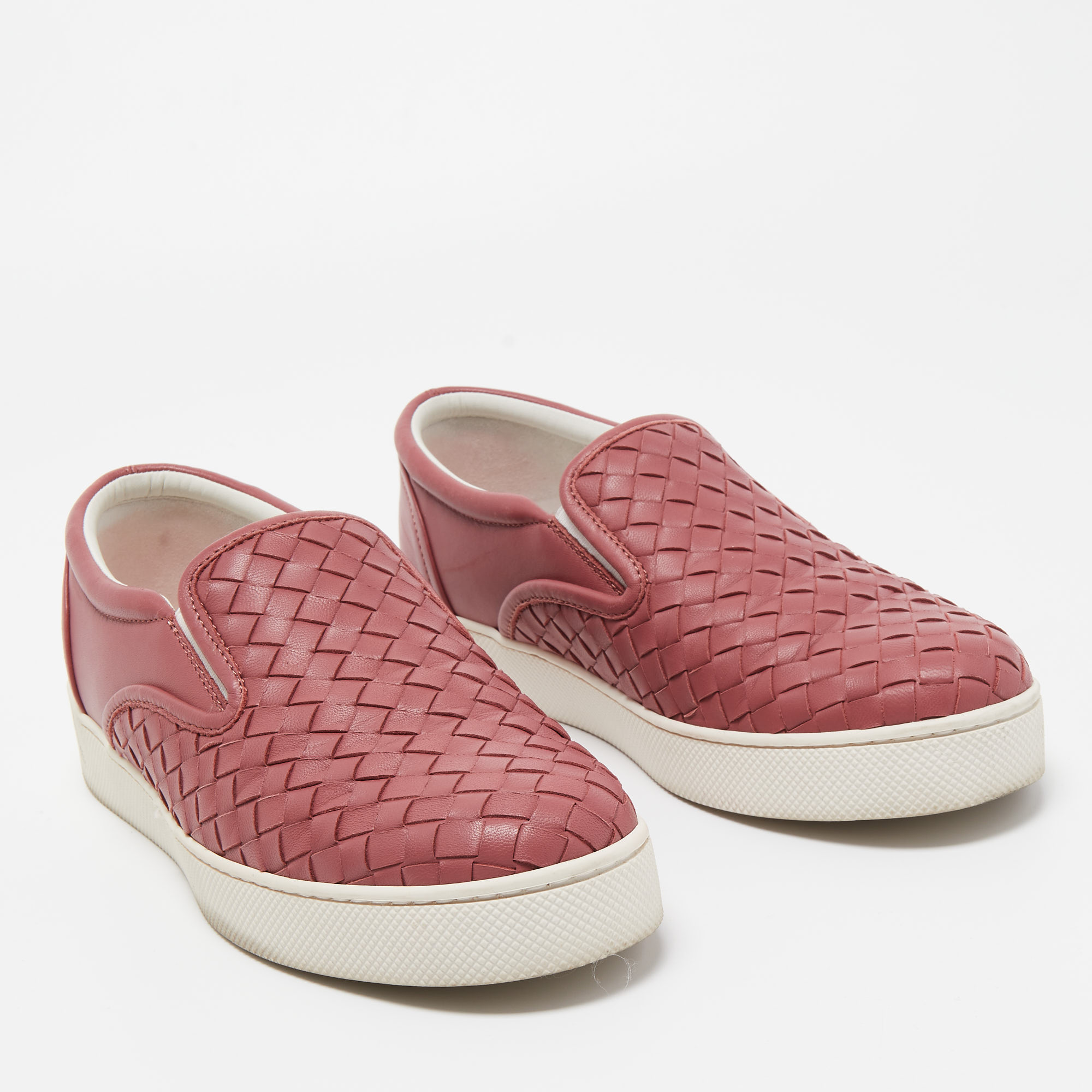 Bottega Veneta Pink Intrecciato Leather Slip On Sneakers Size 38