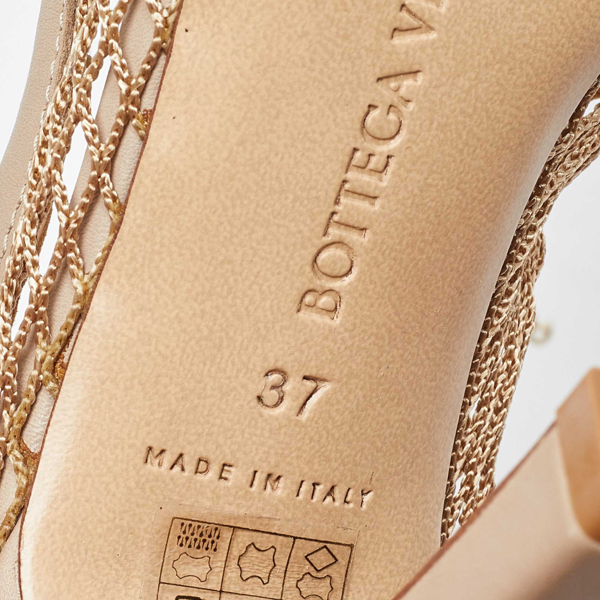 Bottega Veneta Beige Leather And Stretch Mesh Chain Link Pumps Size 37