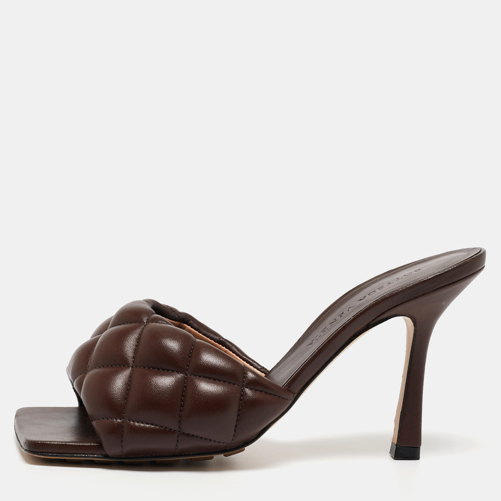 Bottega Veneta Brown Quilted Leather Slide Sandals Size 35