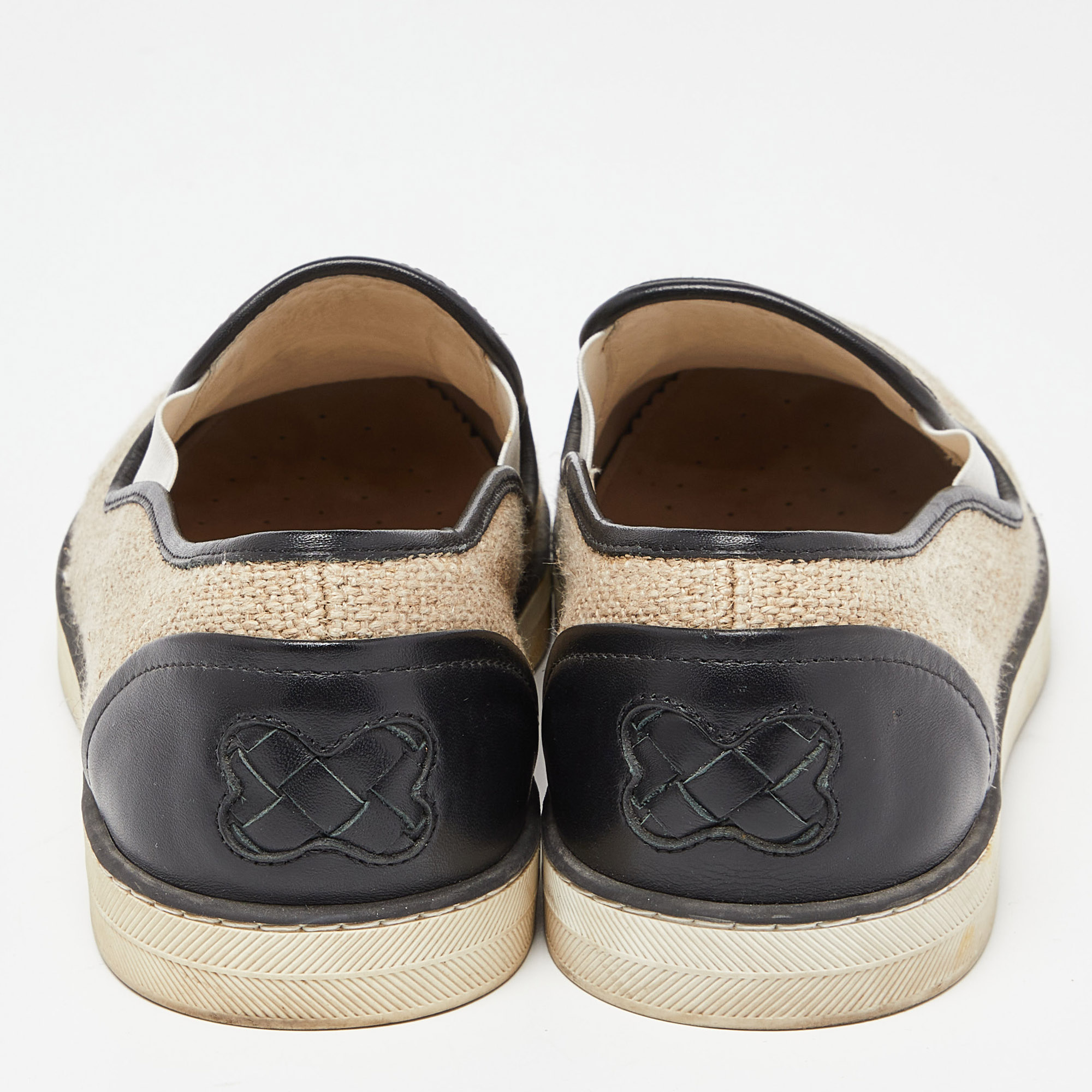Bottega Veneta Beige/Black Jute And Leather Slip On Sneakers Size 39