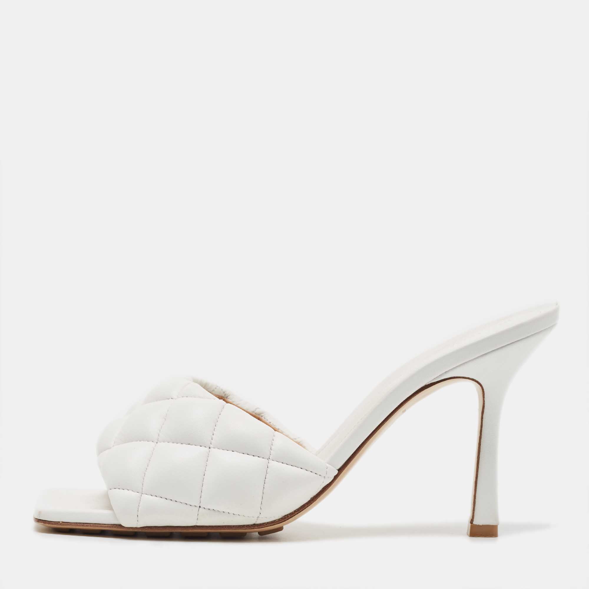 Bottega Veneta White Quilted Leather Slide Sandals Size 37.5