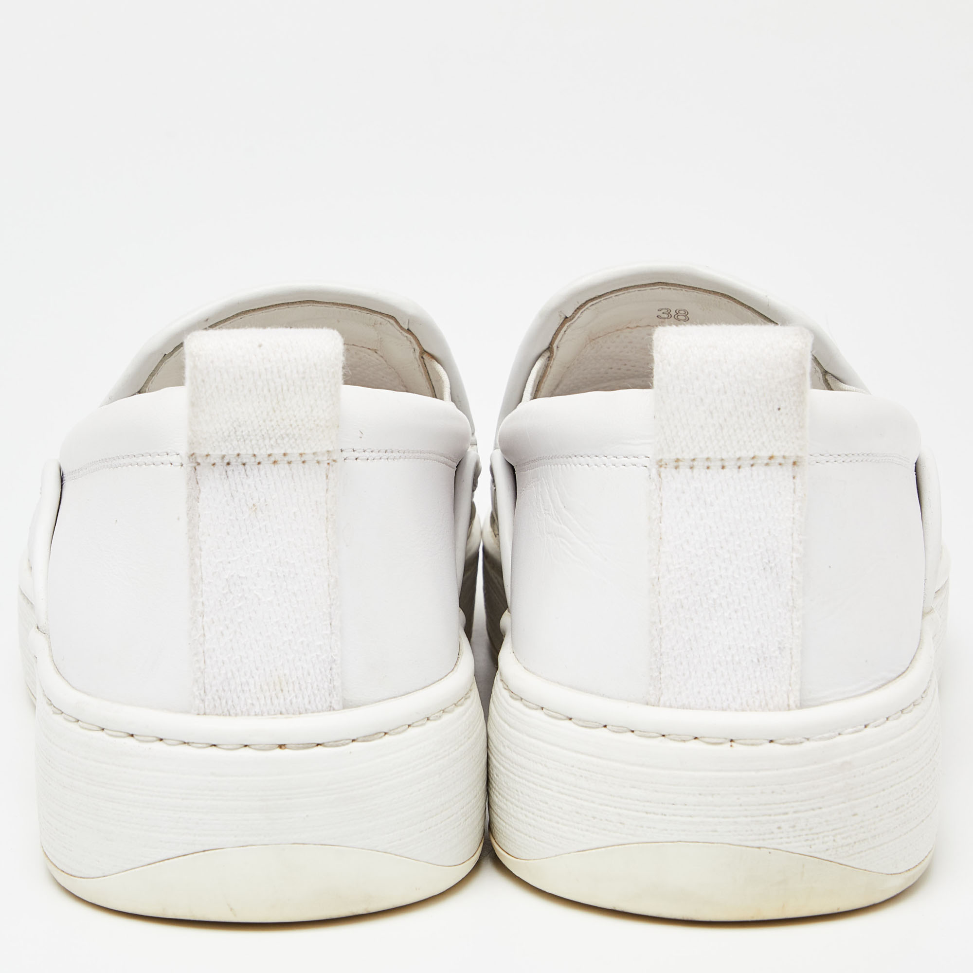 Bottega Veneta White Intrecciato Leather Slip On Sneakers Size 38