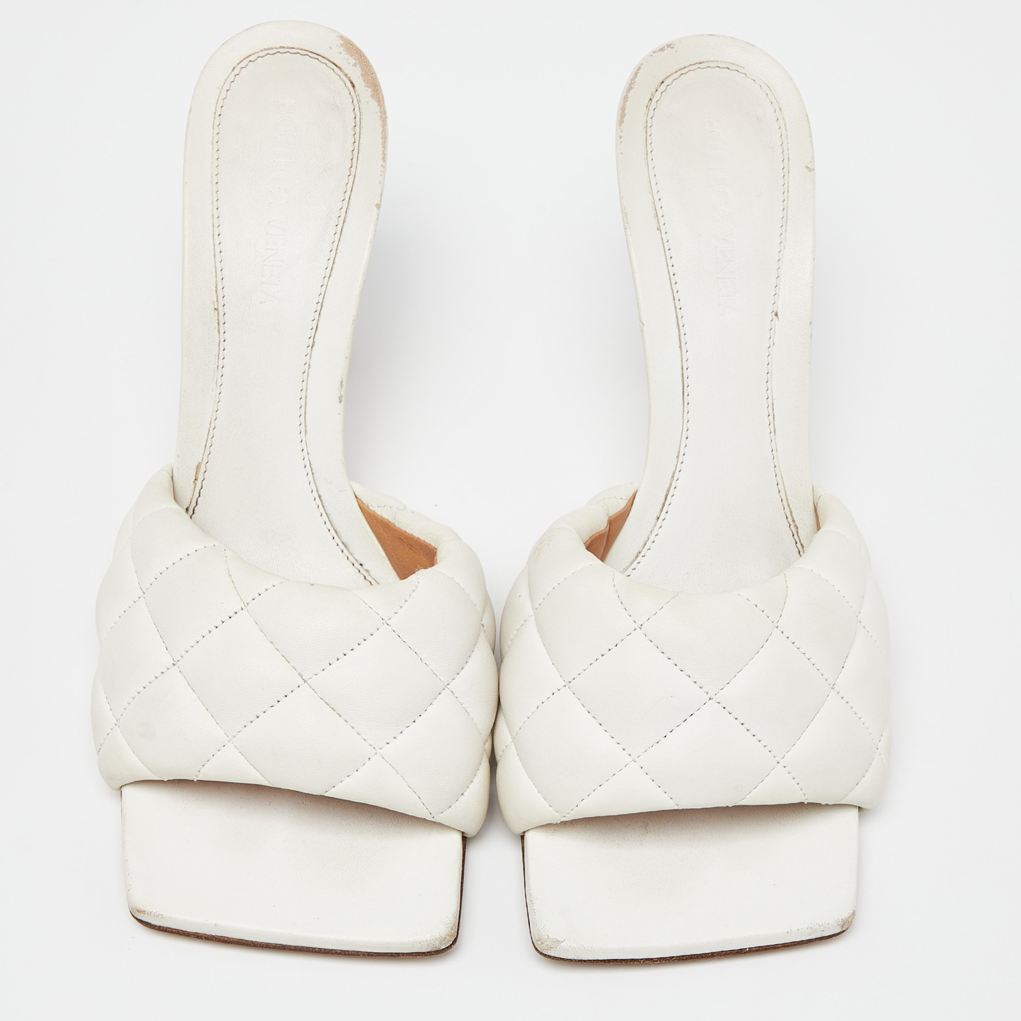 Bottega Veneta White Quilted Leather Lido Slide Sandals Size 39