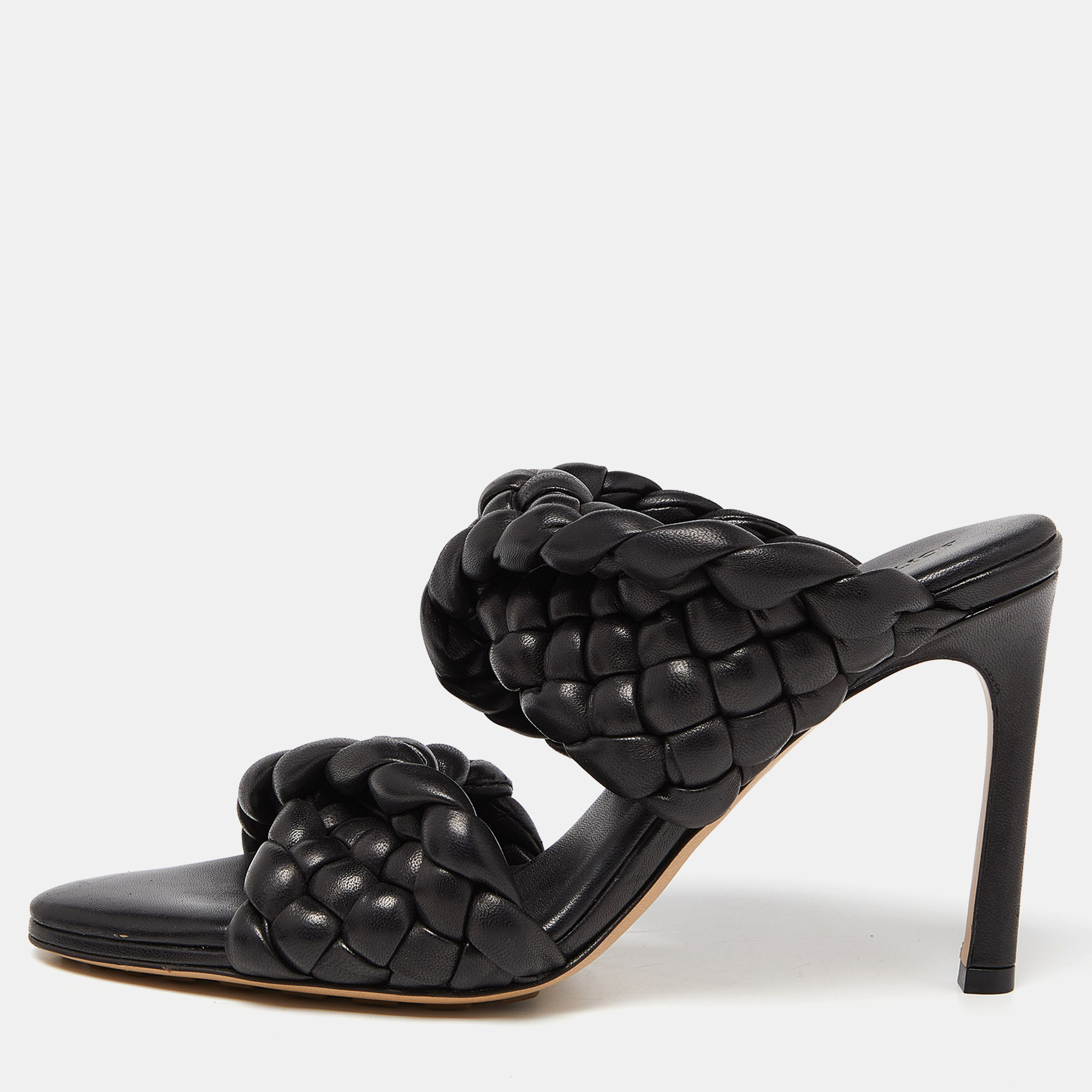 Bottega veneta black intrecciato leather curve slide sandals size 37
