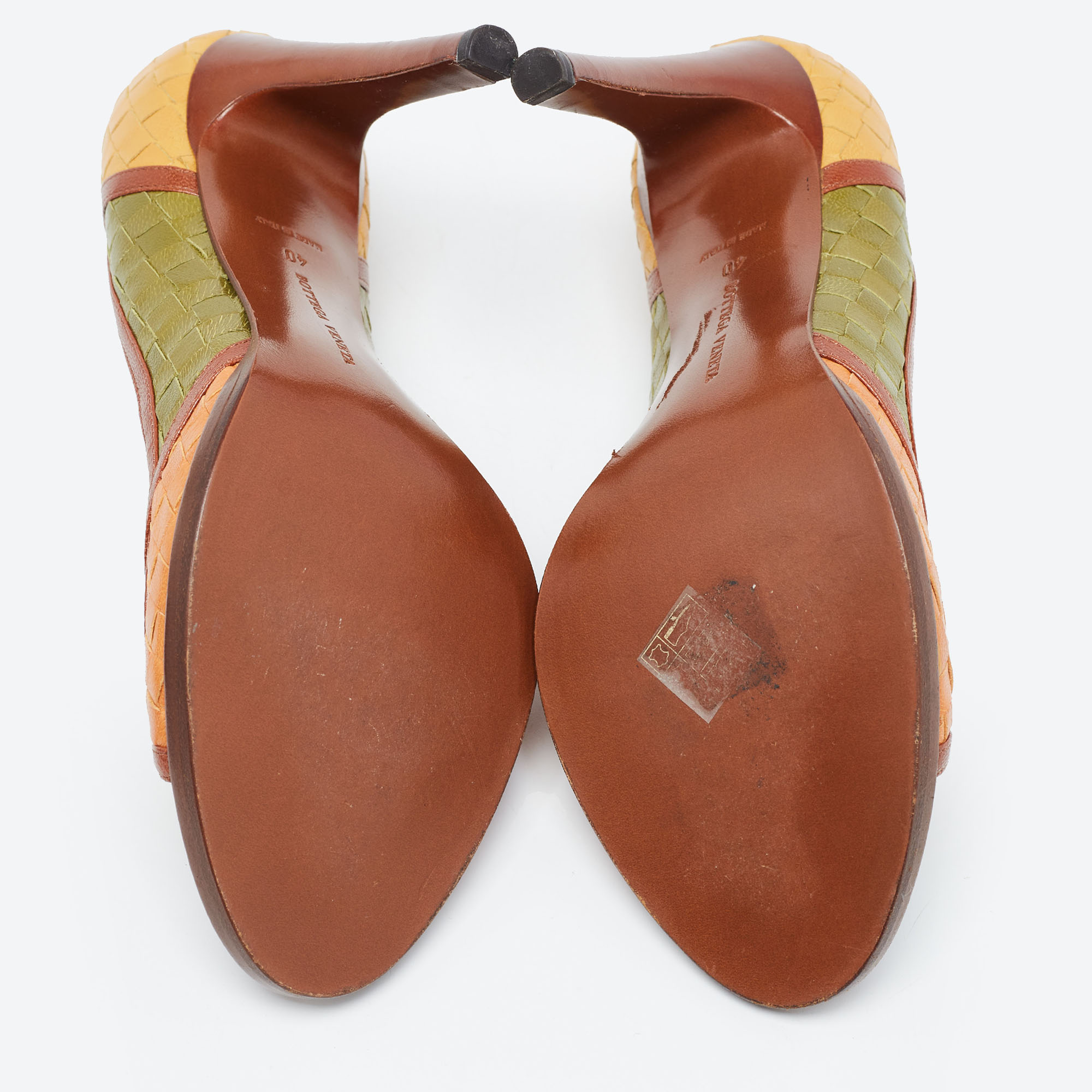 Bottega Veneta Multicolor Woven Leather Peep Toe Pumps Size 40
