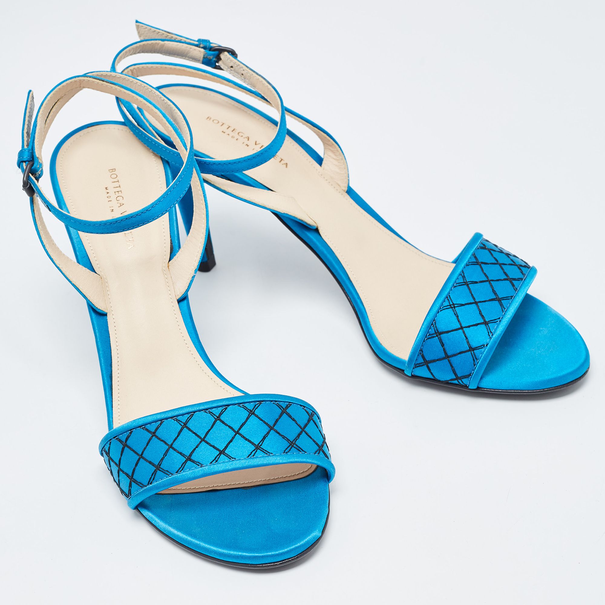 Bottega Veneta Blue/Black Satin Slingback Sandals Size 39