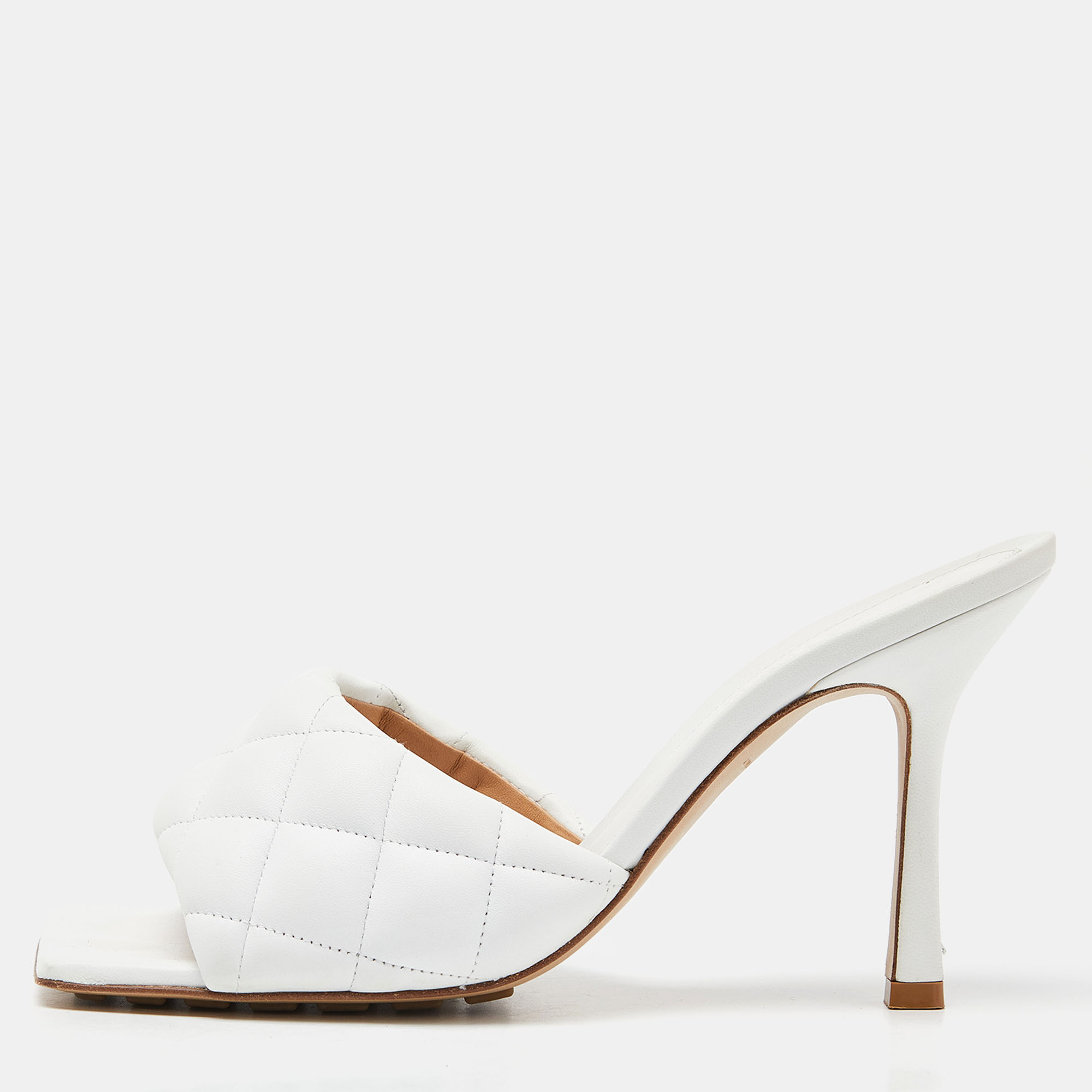 Bottega Veneta White Quilted Leather Lido Slide Sandals Size 38