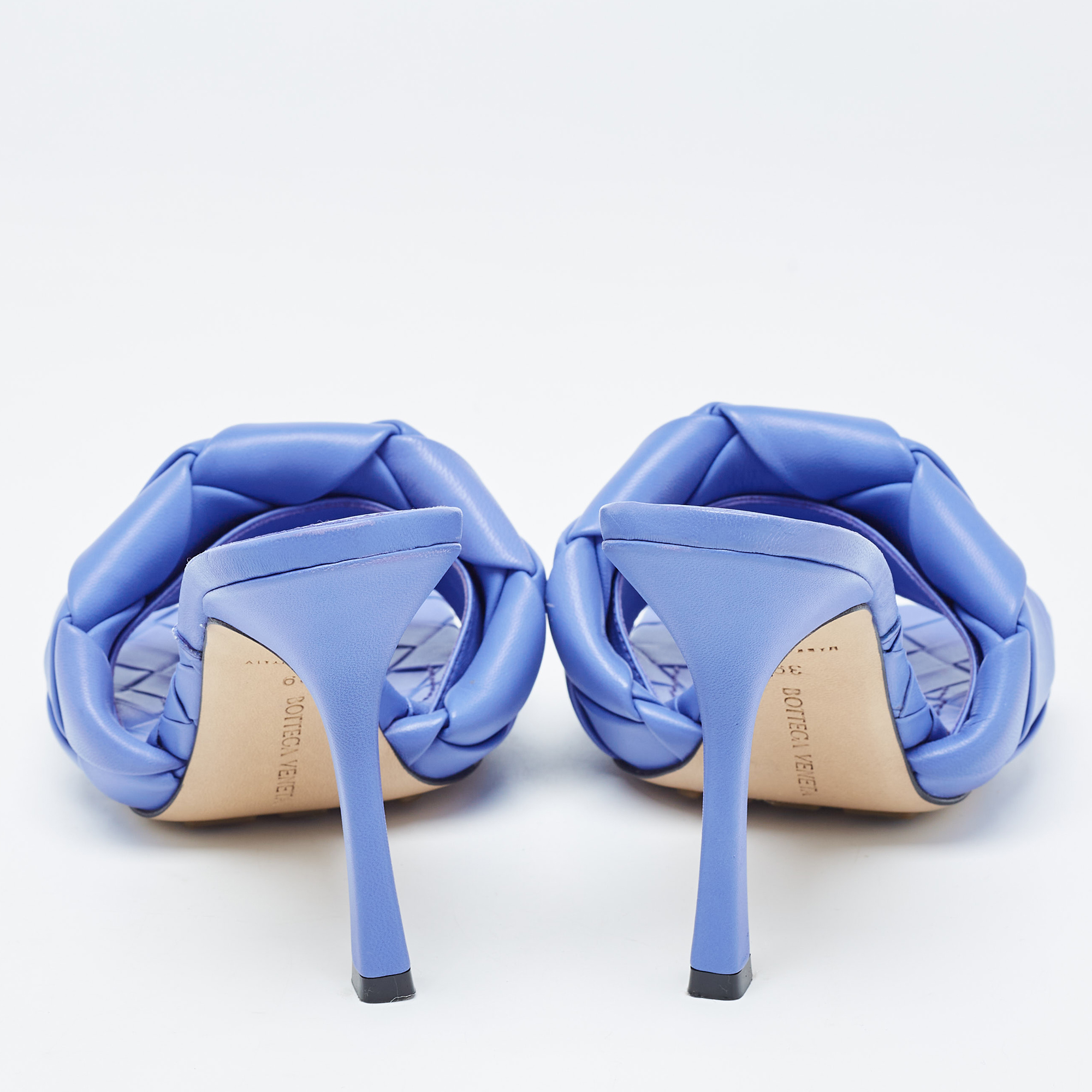 Bottega Veneta Blue Intrecciato Leather Lido Slide Sandals Size 39