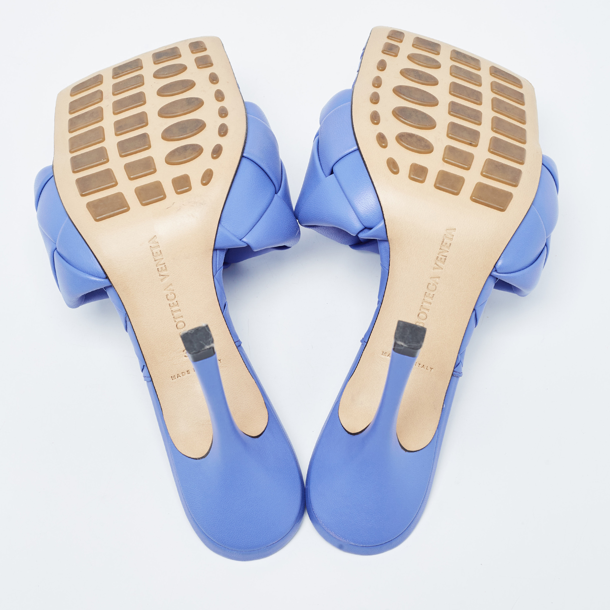Bottega Veneta Blue Intrecciato Leather Lido Slide Sandals Size 39