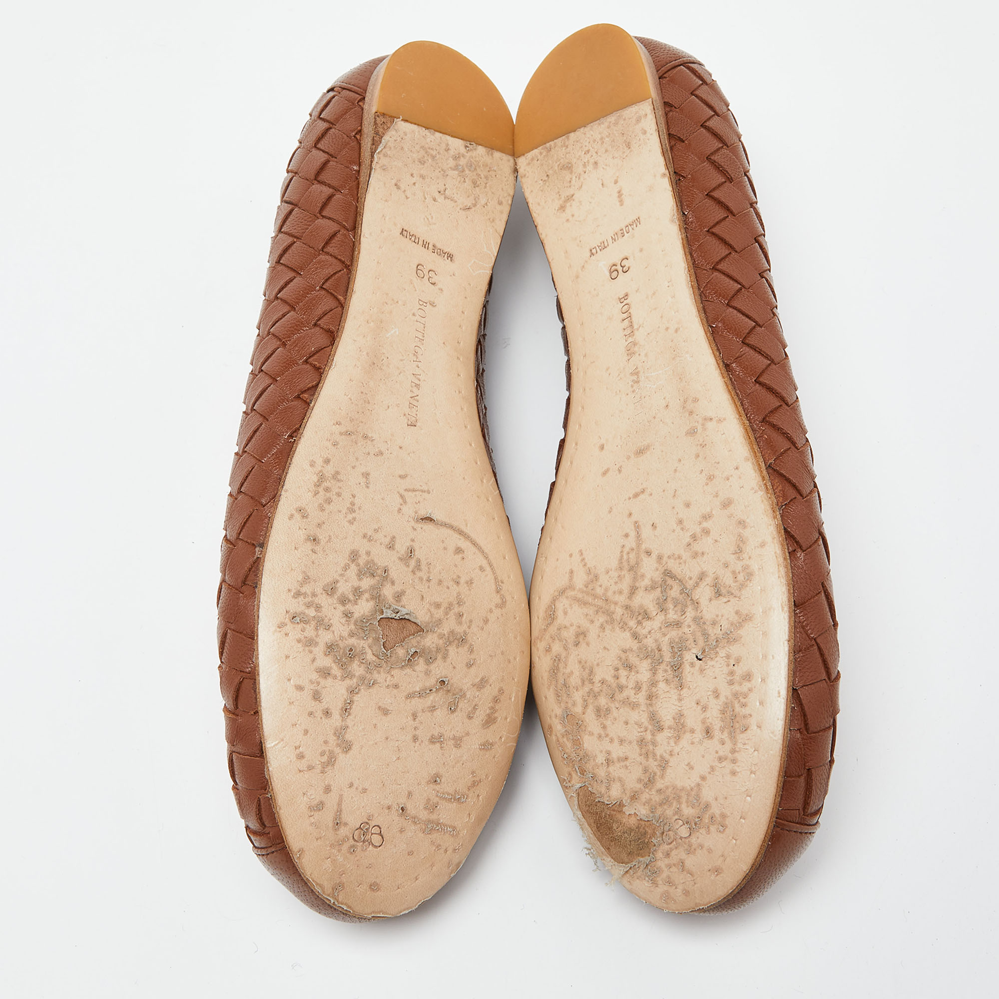 Bottega Veneta Brown Intrecciato Leather Ballet Flats Size 39