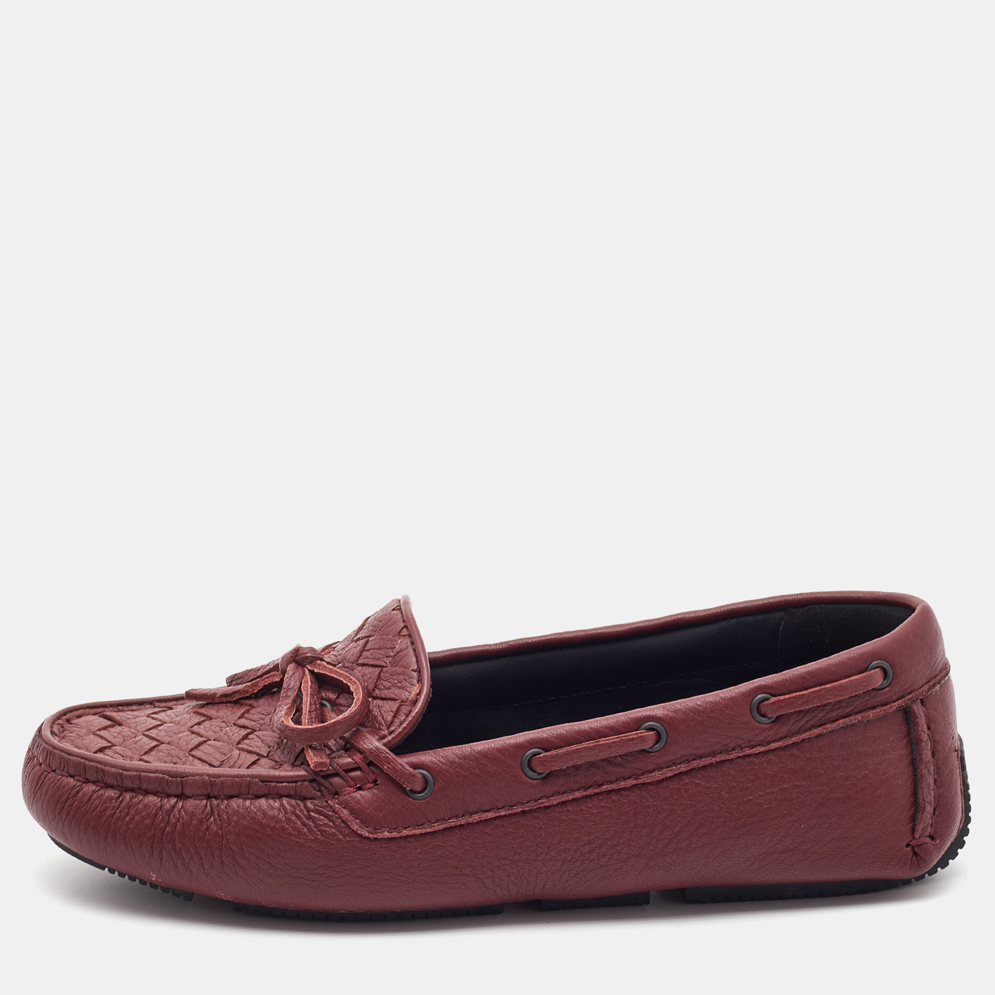 Bottega veneta burgundy leather wave driver loafers size 35