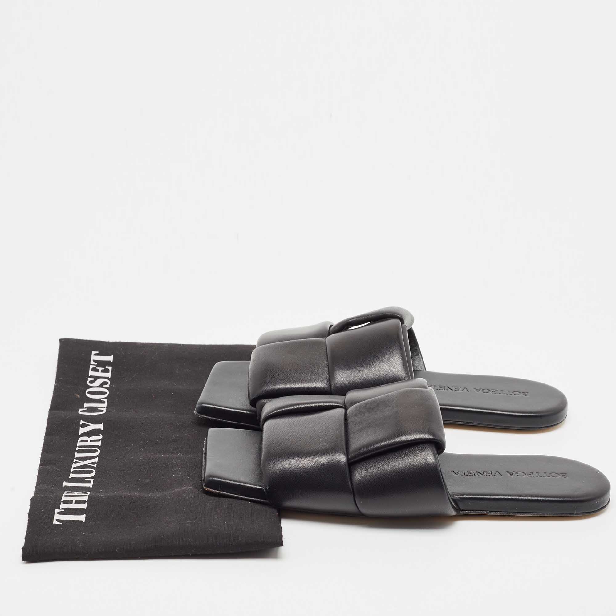 Bottega Veneta Black Leather Patch  Flat Slides Size 37