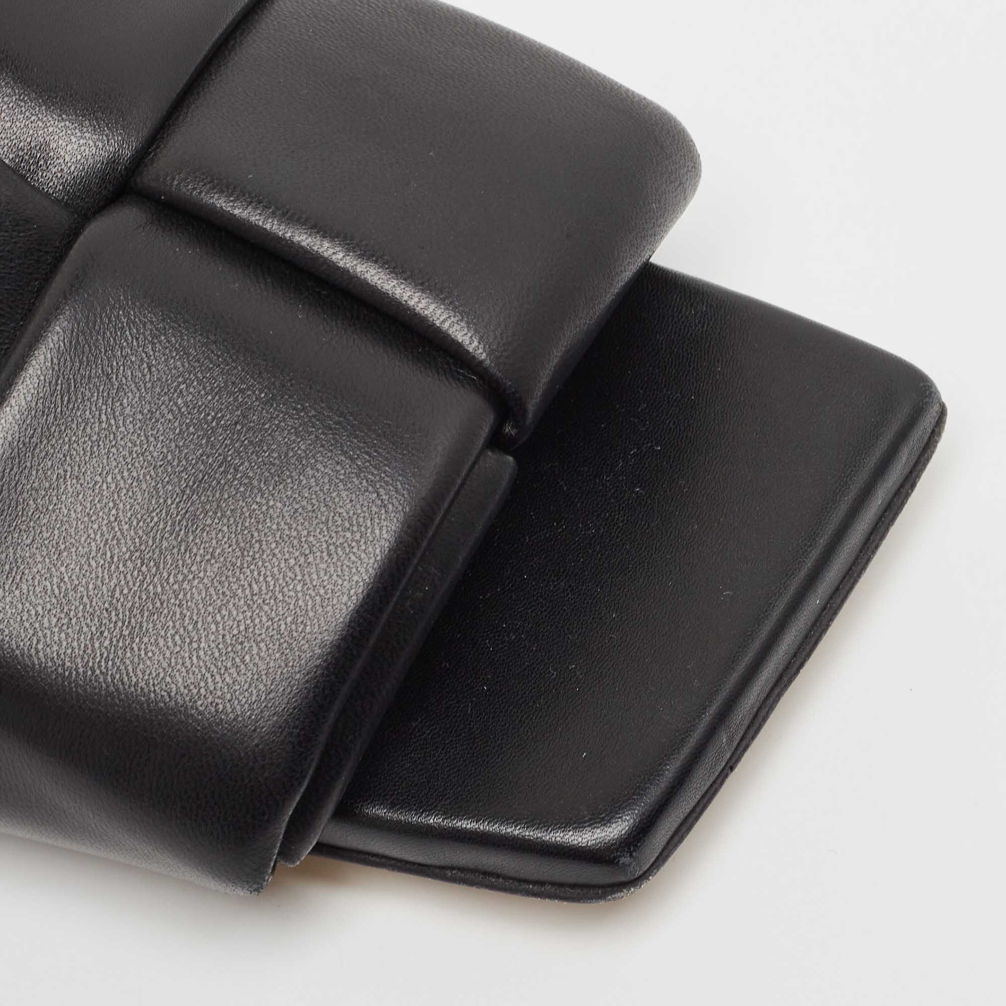 Bottega Veneta Black Leather Patch  Flat Slides Size 37
