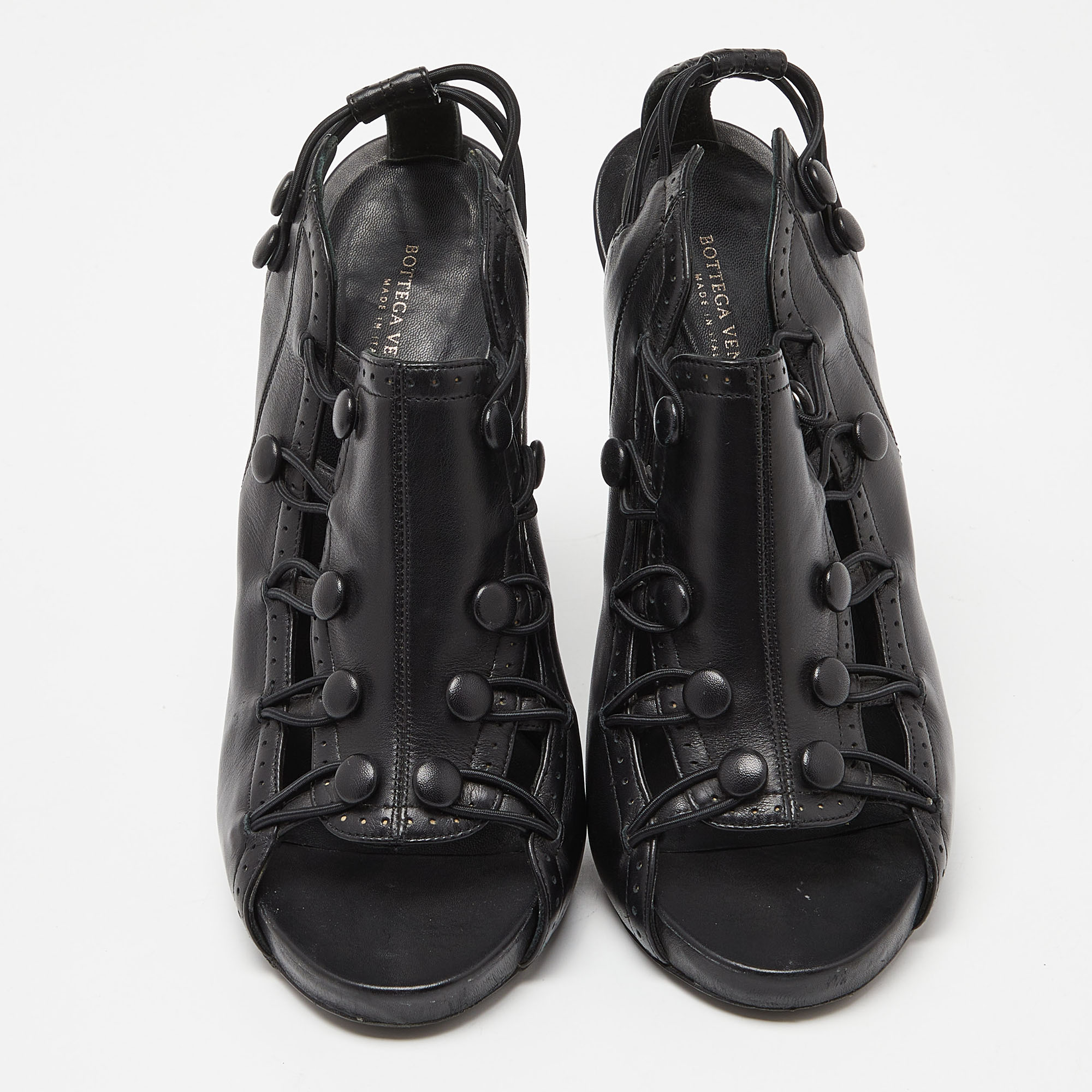 Bottega Veneta Black Leather Button Detail Slingback Sandals Size 38