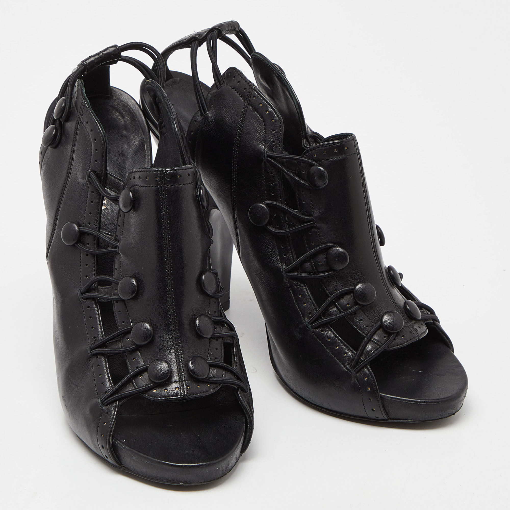 Bottega Veneta Black Leather Button Detail Slingback Sandals Size 38