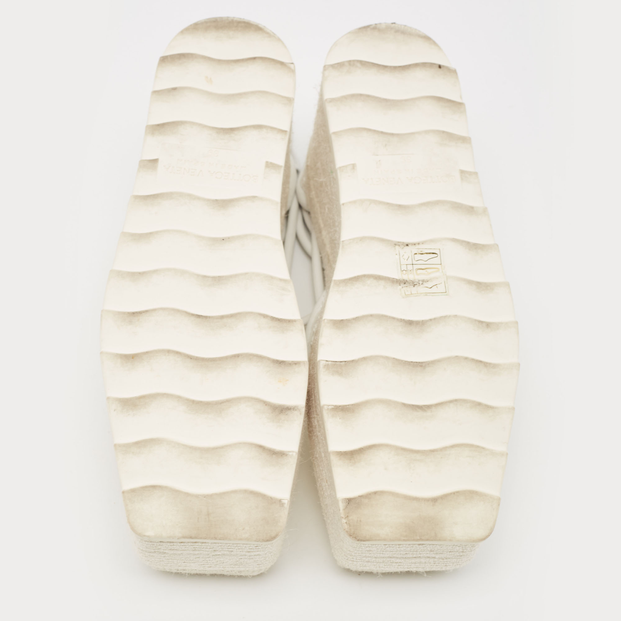 Bottega Veneta White Woven Mesh And Leather Espadrille Wedge Ankle Wrap Sandals Size 39