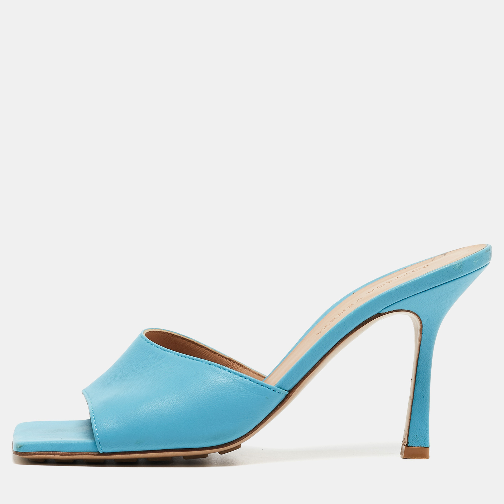 Bottega veneta blue leather stretch open toe slide sandals size 37